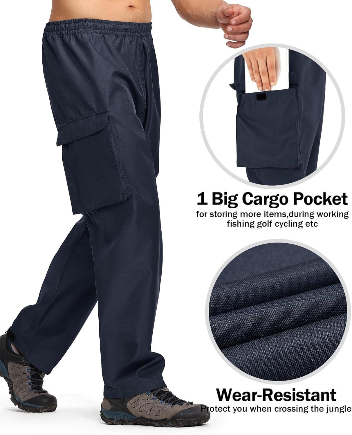 imageZITY Mens Rain Over Pants Waterproof Heavy Duty Thick Hiking Pants Golf Pants with Lightweight Packable BagNavy Blue
