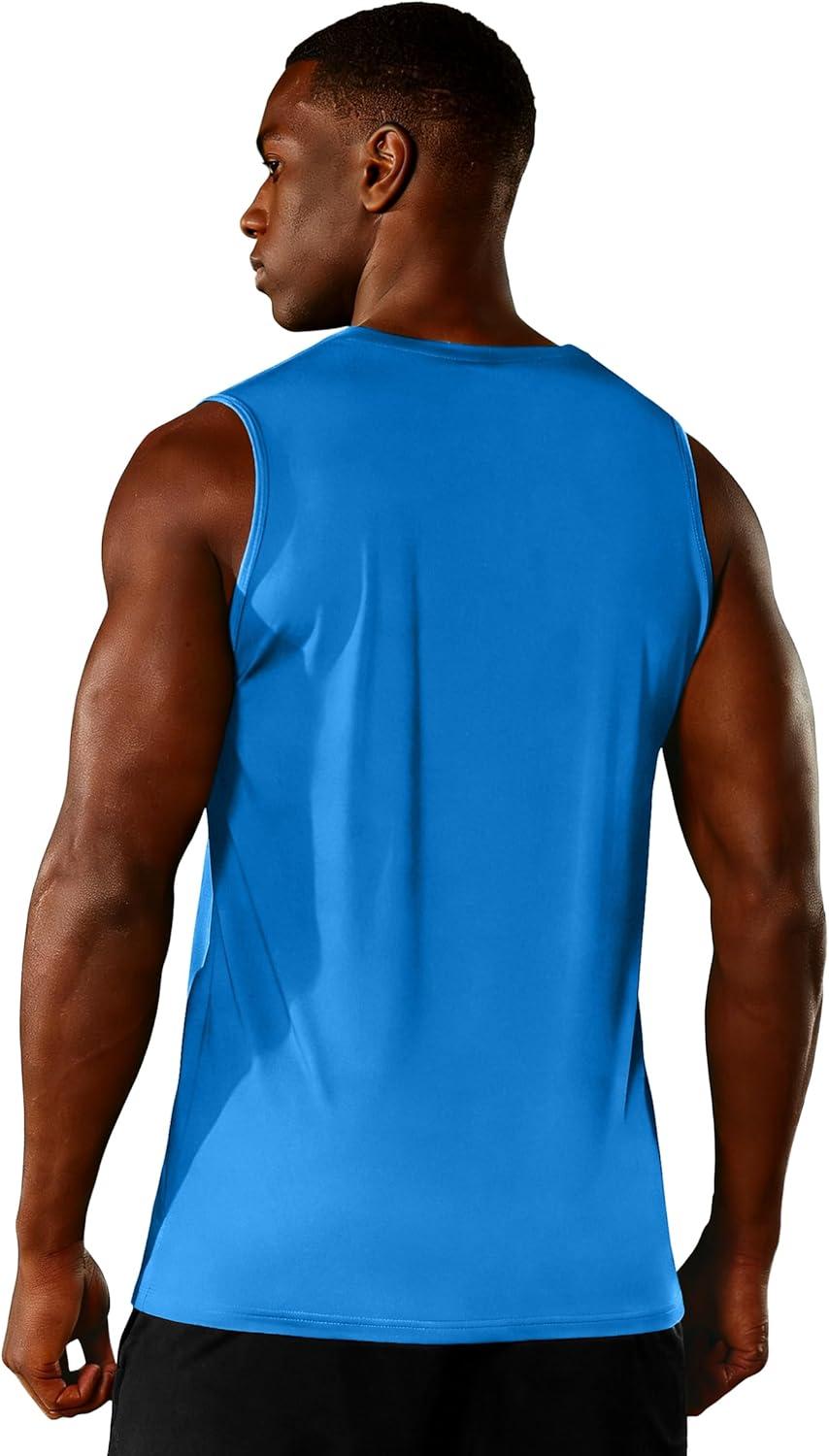 imageZITY Mens Sleeveless Shirts Quick Dry Tank Tops UPF 50 Workout Gym Muscle Shirts for Running Bodybuilding Summer BeachAzure