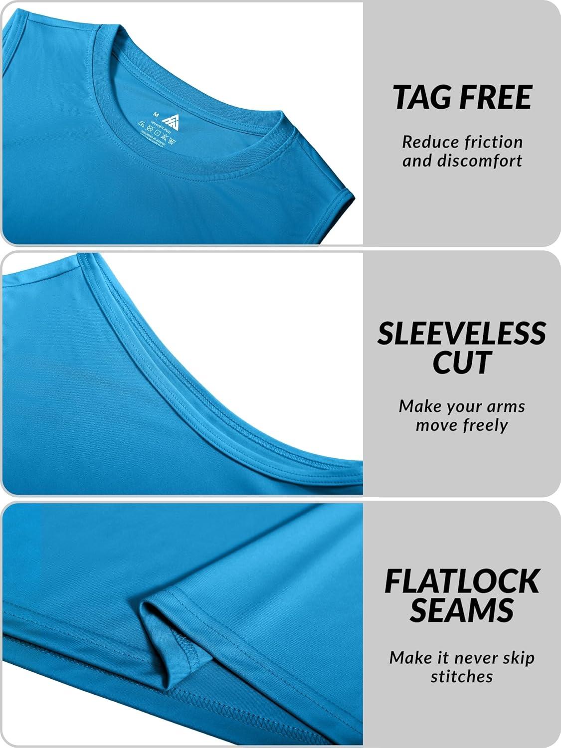 imageZITY Mens Sleeveless Shirts Quick Dry Tank Tops UPF 50 Workout Gym Muscle Shirts for Running Bodybuilding Summer BeachAzure