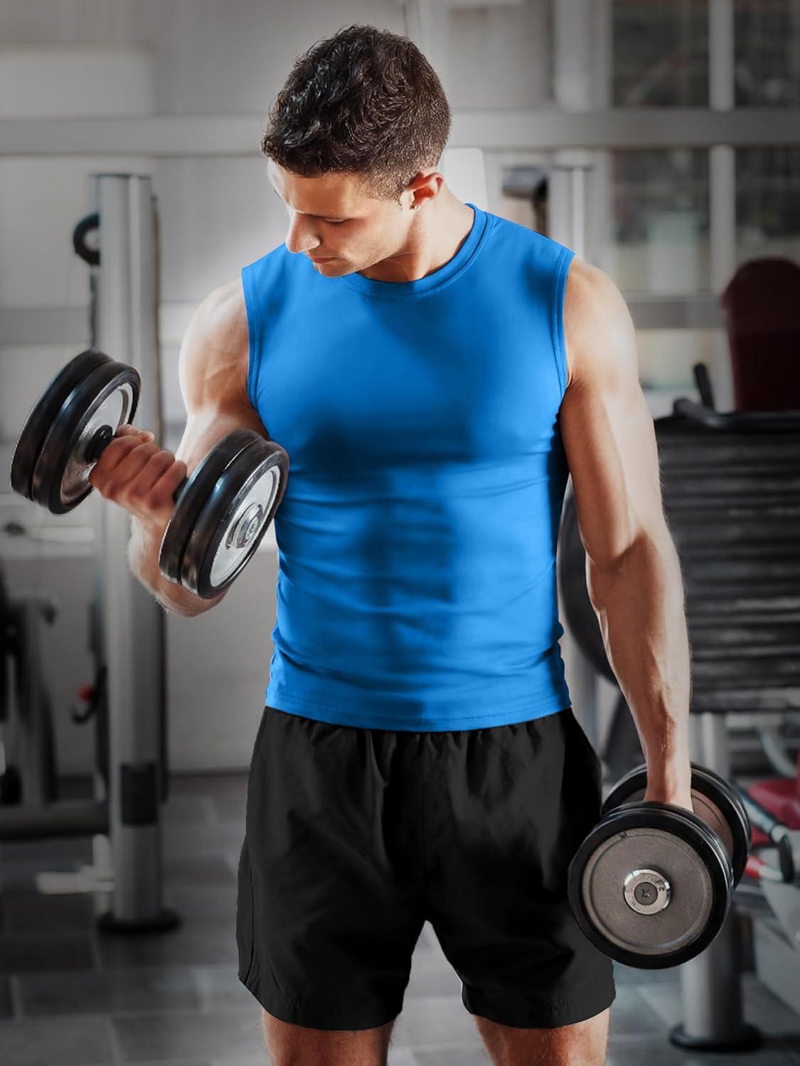 imageZITY Mens Sleeveless Shirts Quick Dry Tank Tops UPF 50 Workout Gym Muscle Shirts for Running Bodybuilding Summer BeachAzure