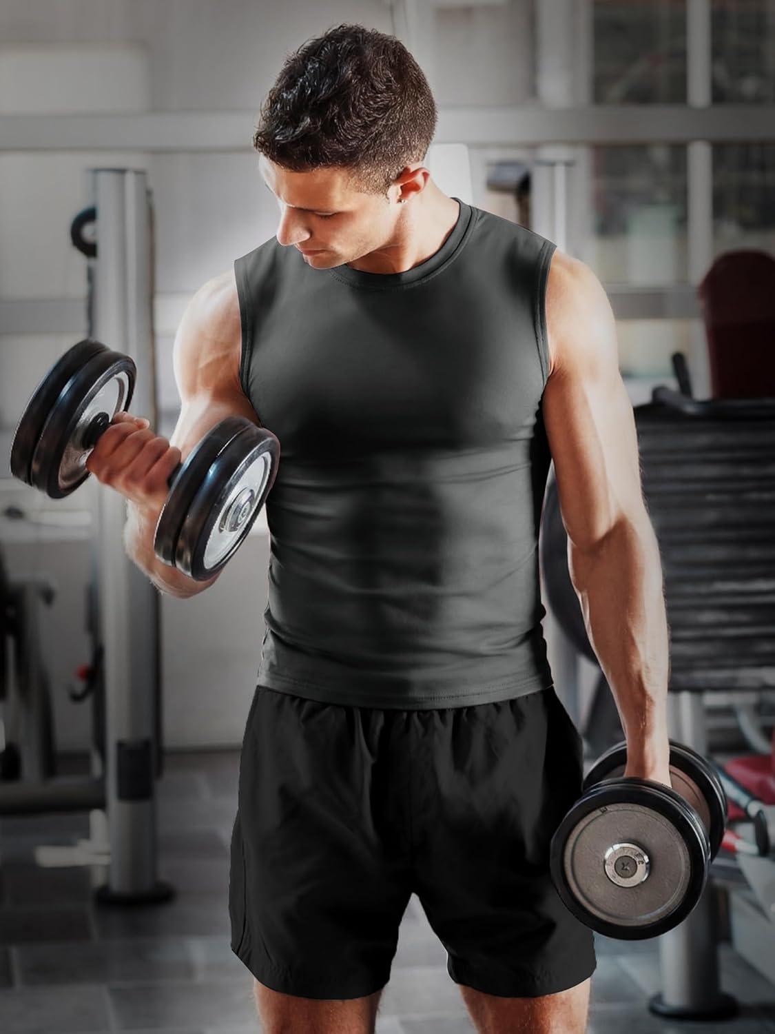 imageZITY Mens Sleeveless Shirts Quick Dry Tank Tops UPF 50 Workout Gym Muscle Shirts for Running Bodybuilding Summer BeachDark Grey