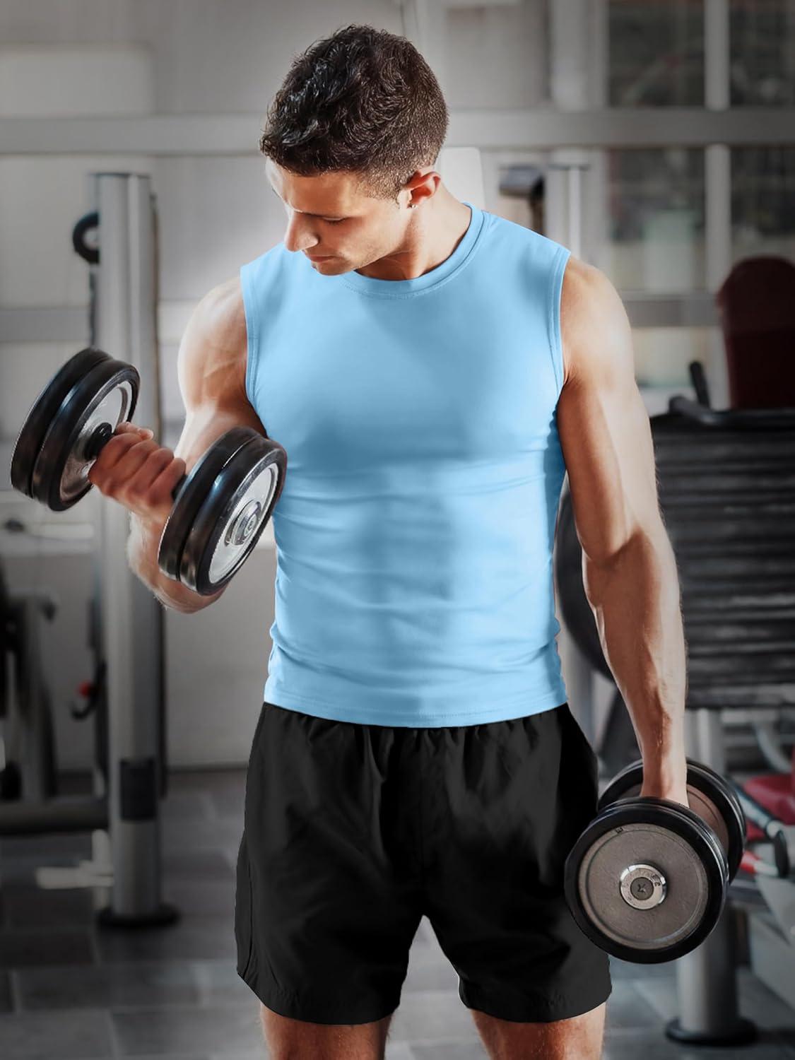imageZITY Mens Sleeveless Shirts Quick Dry Tank Tops UPF 50 Workout Gym Muscle Shirts for Running Bodybuilding Summer BeachLight Blue