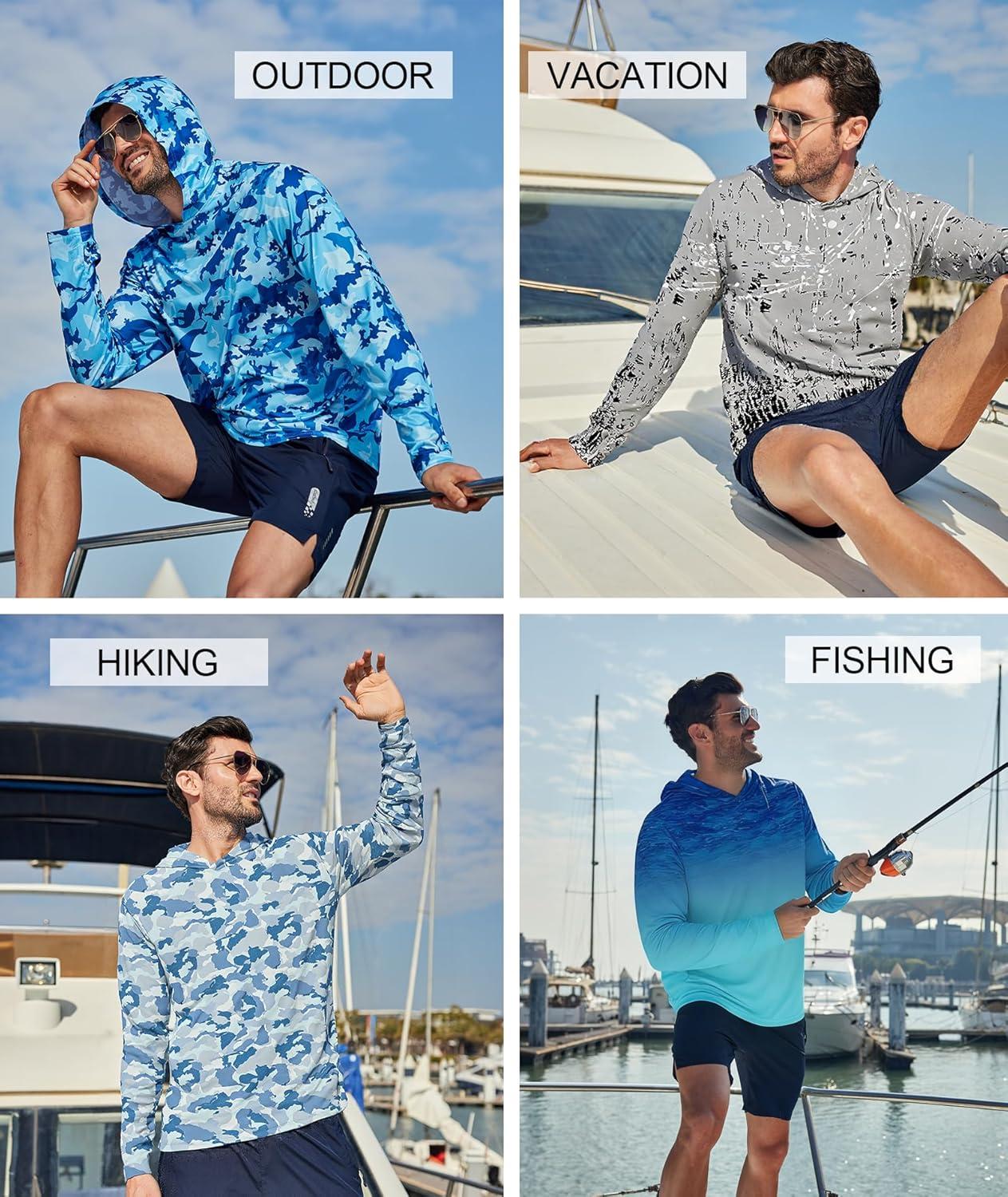imageZITY Mens Sun Protection Shirts Long Sleeve Rash Guard Hoodie UV UPF 50 Fishing Running Athletic SweatshirtsFunny Black White Gradient