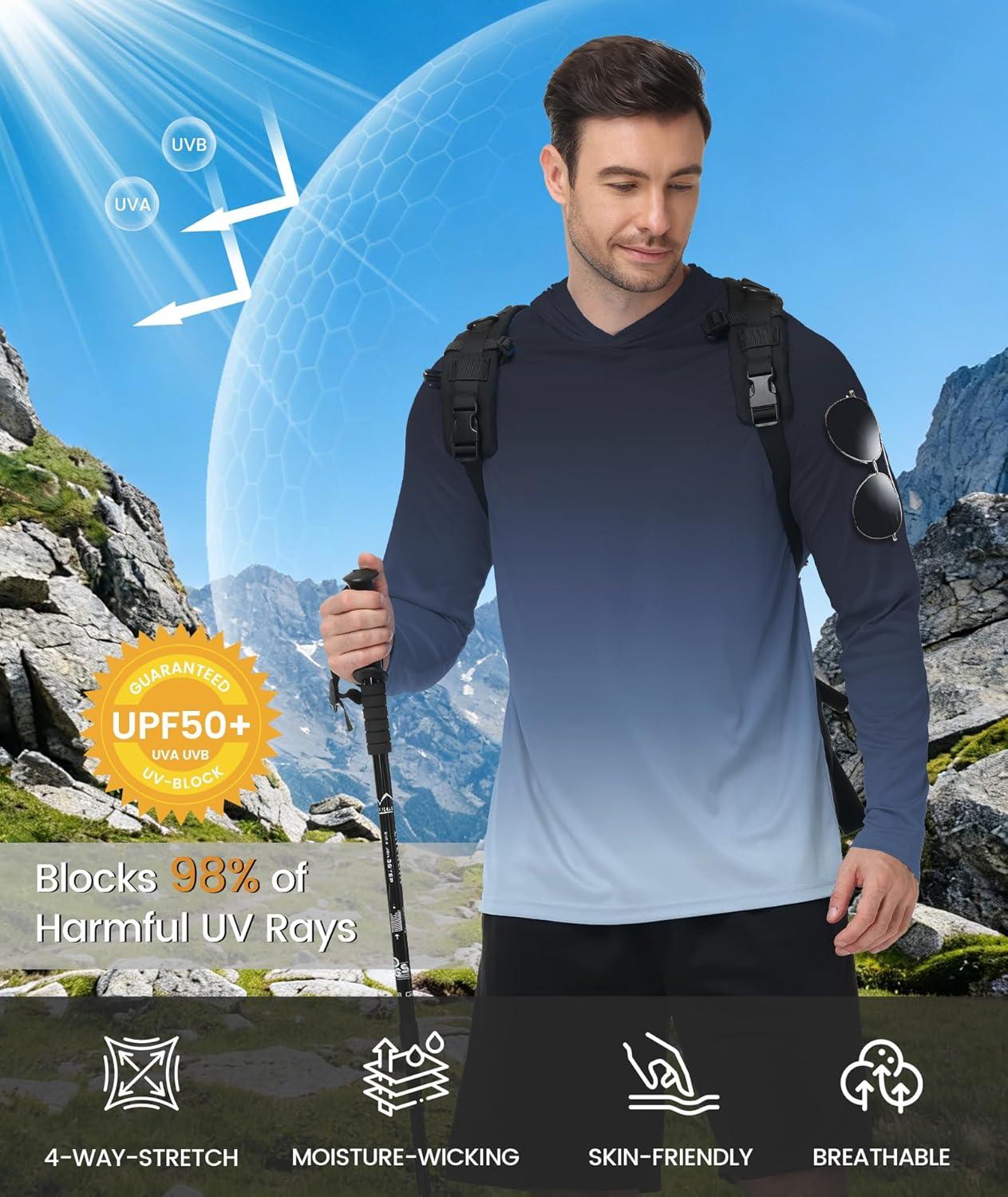imageZITY Mens Sun Protection Shirts Long Sleeve Rash Guard Hoodie UV UPF 50 Fishing Running Athletic SweatshirtsFunny Black White Gradient