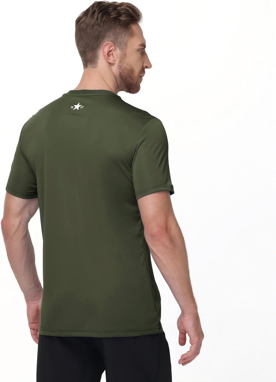 imageZITY Mens Swim Shirt Short Sleeve UPF 50 Sun Protection Fishing Rash Guard TShirts Lightweight Workout Running ShirtsArmy Green