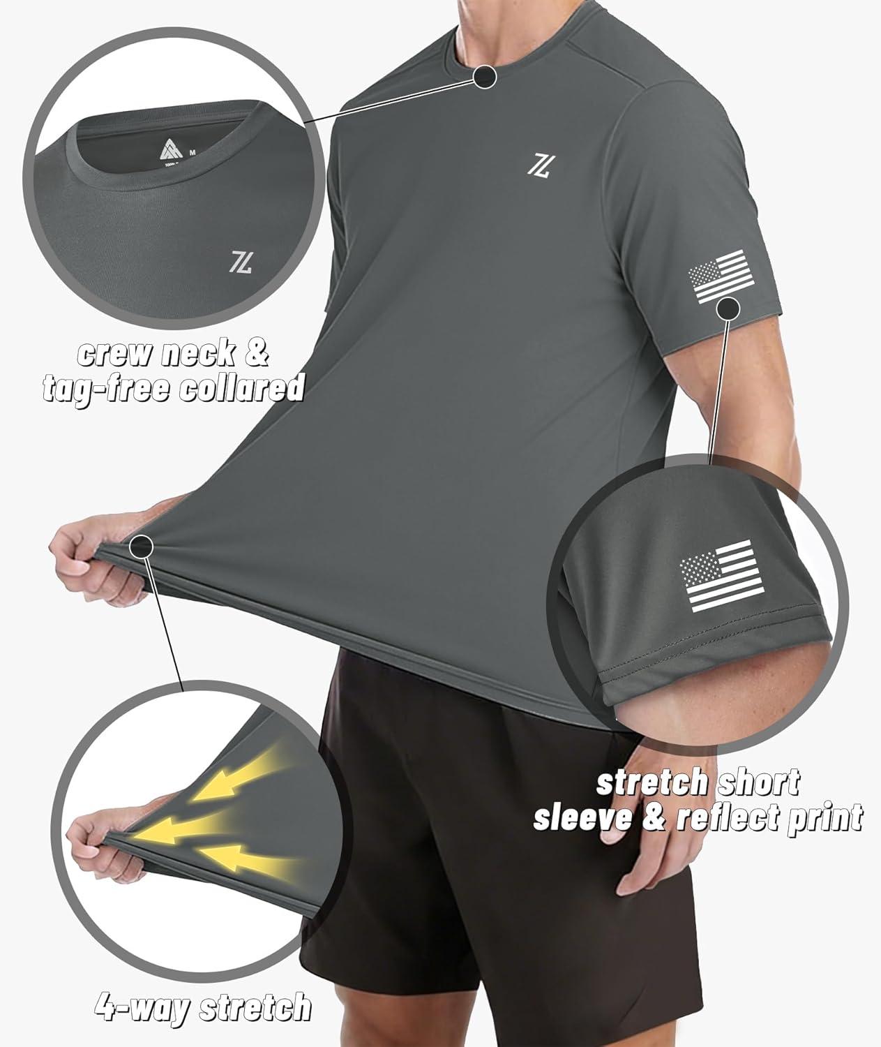 imageZITY Mens Swim Shirt Short Sleeve UPF 50 Sun Protection Fishing Rash Guard TShirts Lightweight Workout Running ShirtsDark Grey
