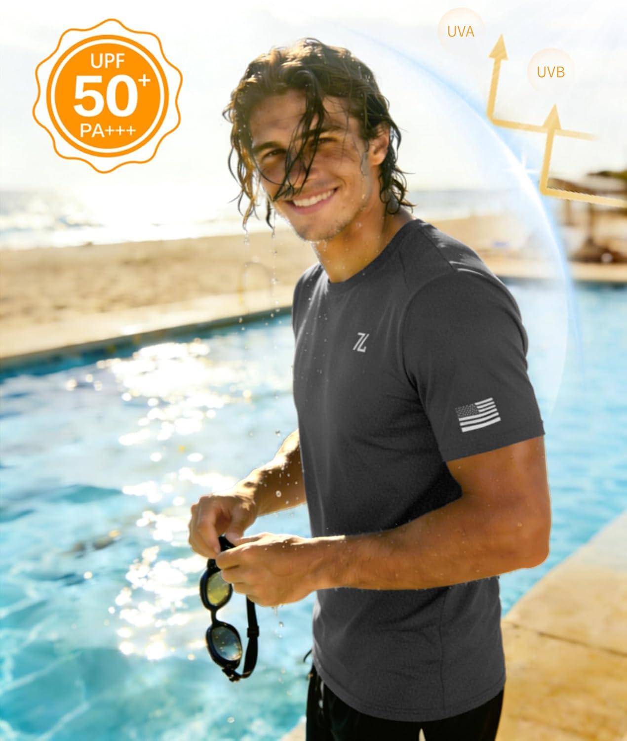imageZITY Mens Swim Shirt Short Sleeve UPF 50 Sun Protection Fishing Rash Guard TShirts Lightweight Workout Running ShirtsDark Grey