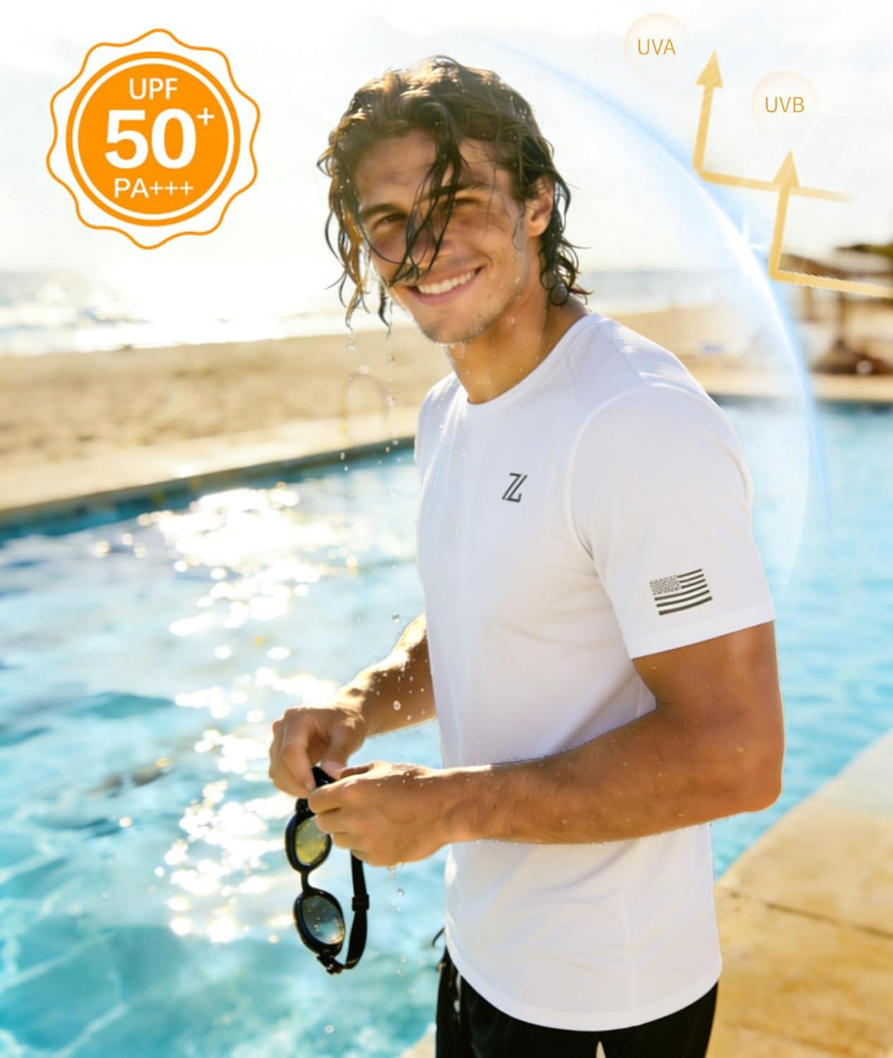 imageZITY Mens Swim Shirt Short Sleeve UPF 50 Sun Protection Fishing Rash Guard TShirts Lightweight Workout Running ShirtsWhite