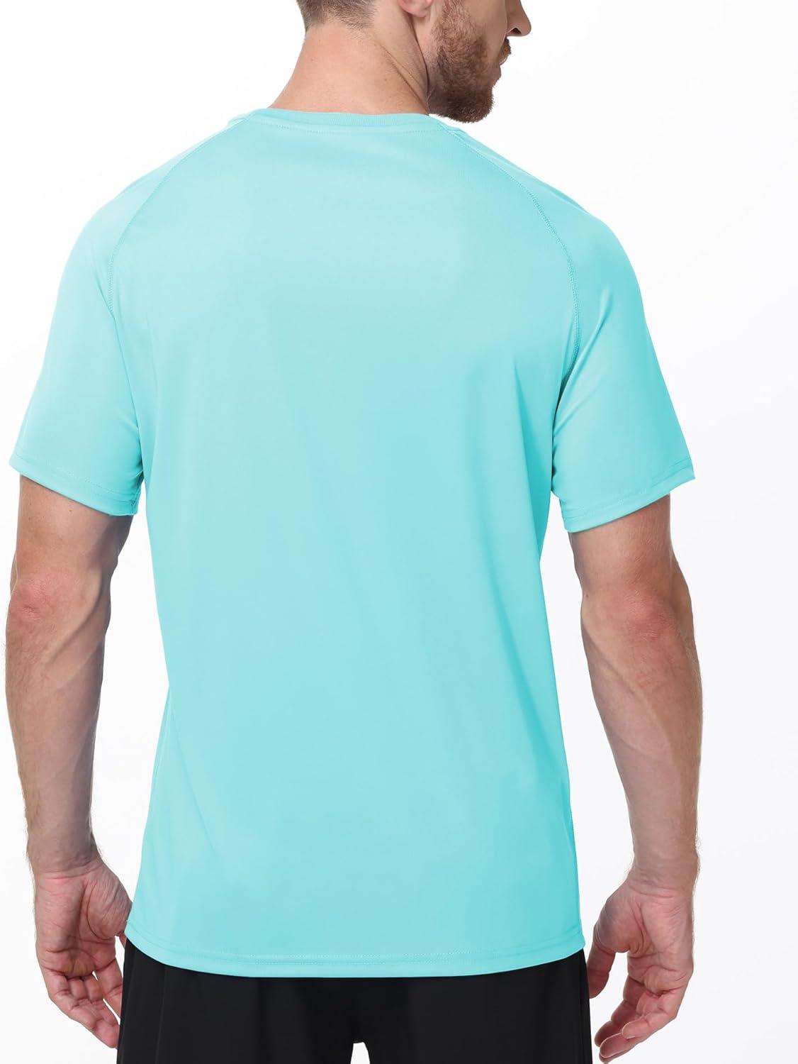 imageZITY Mens UPF 50 Rash Guard Swim Shirt Short Sleeve UV Protection for Swimming Surfing Beach Quick Dry LightweightLight Blue