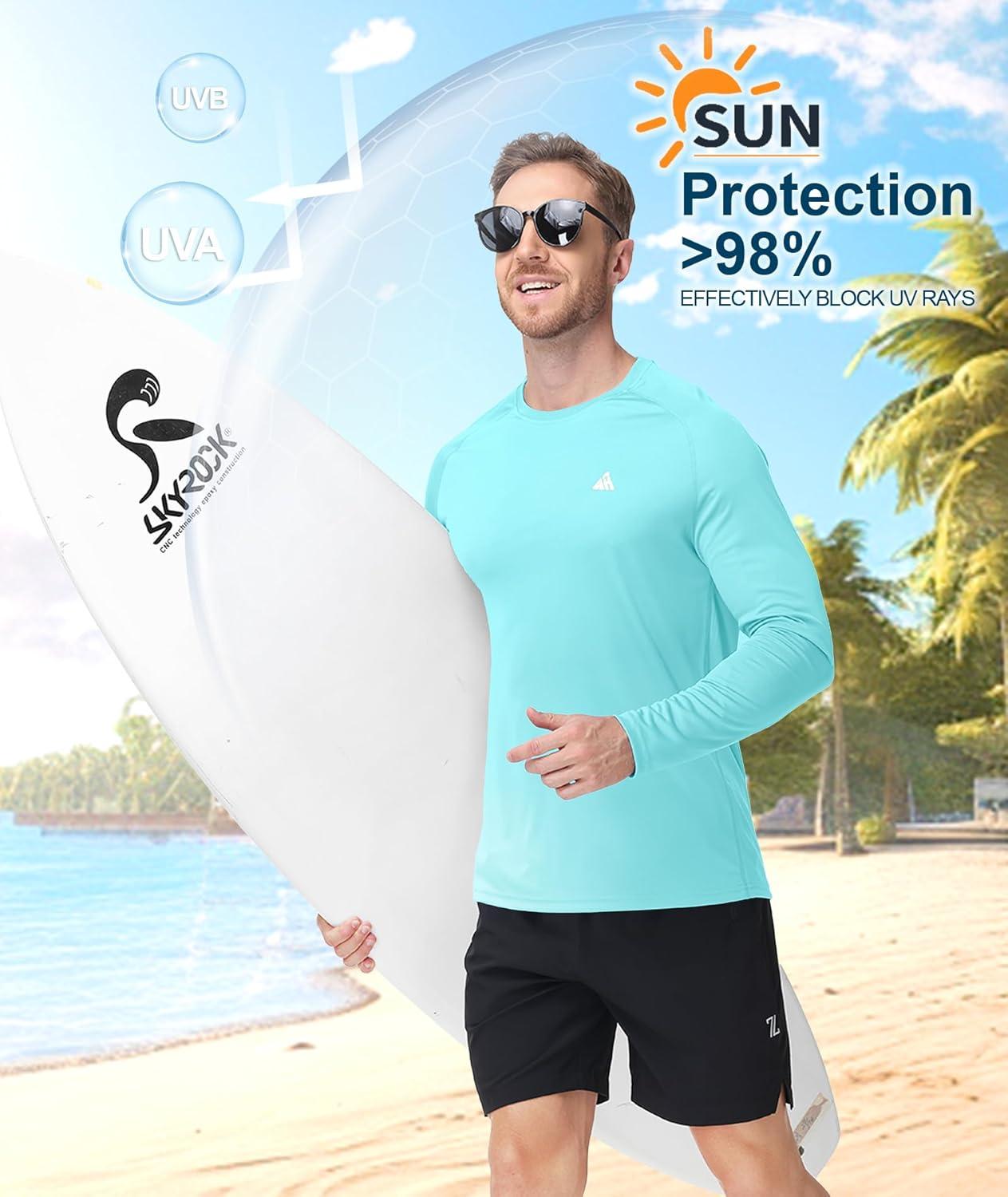 imageZITY Mens UPF 50 Sun Protection Shirts Long Sleeve Lightweight Rash Guard UV SPF Fishing Hiking Running Workout TShirtLight Blue