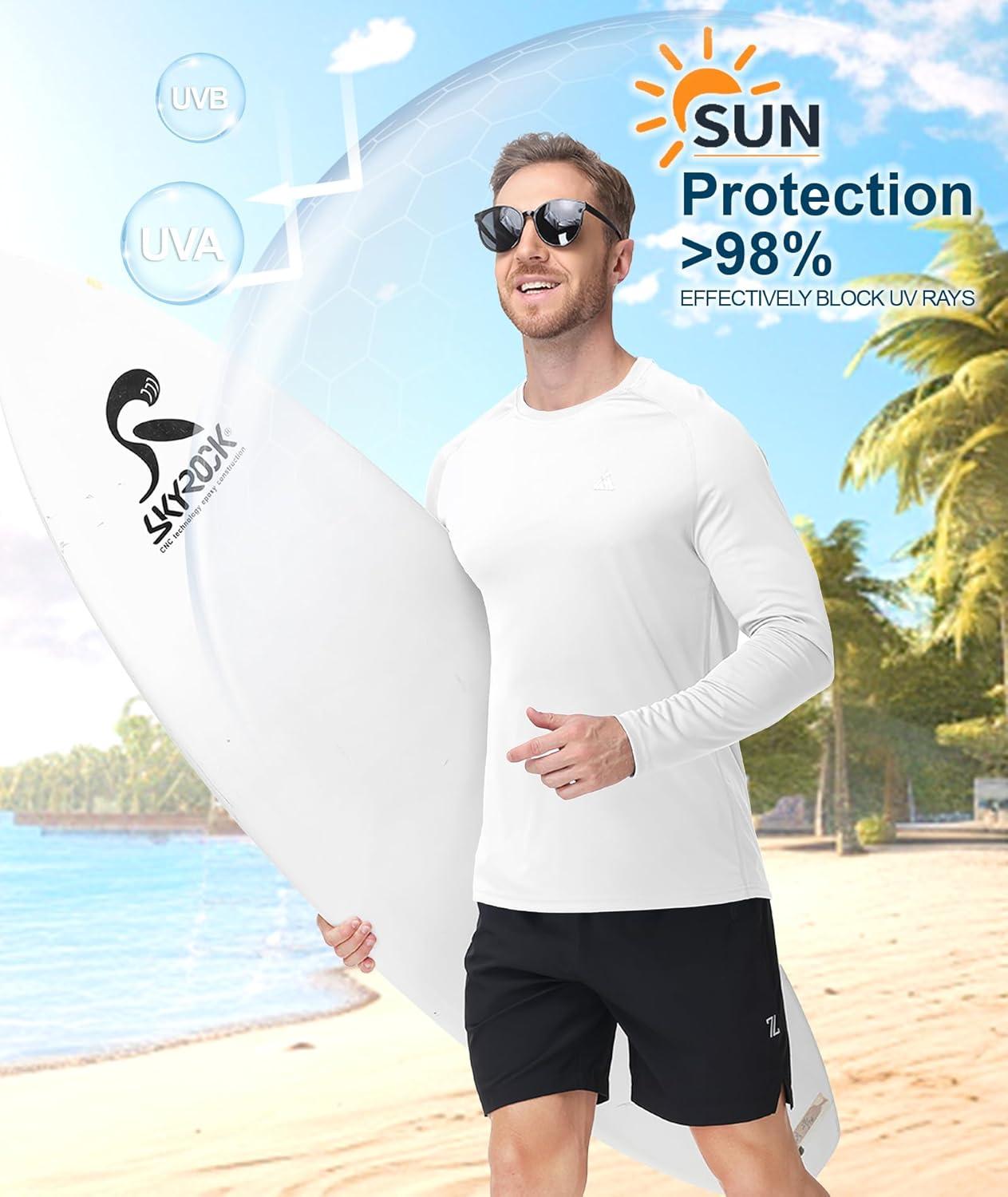 imageZITY Mens UPF 50 Sun Protection Shirts Long Sleeve Lightweight Rash Guard UV SPF Fishing Hiking Running Workout TShirtWhite