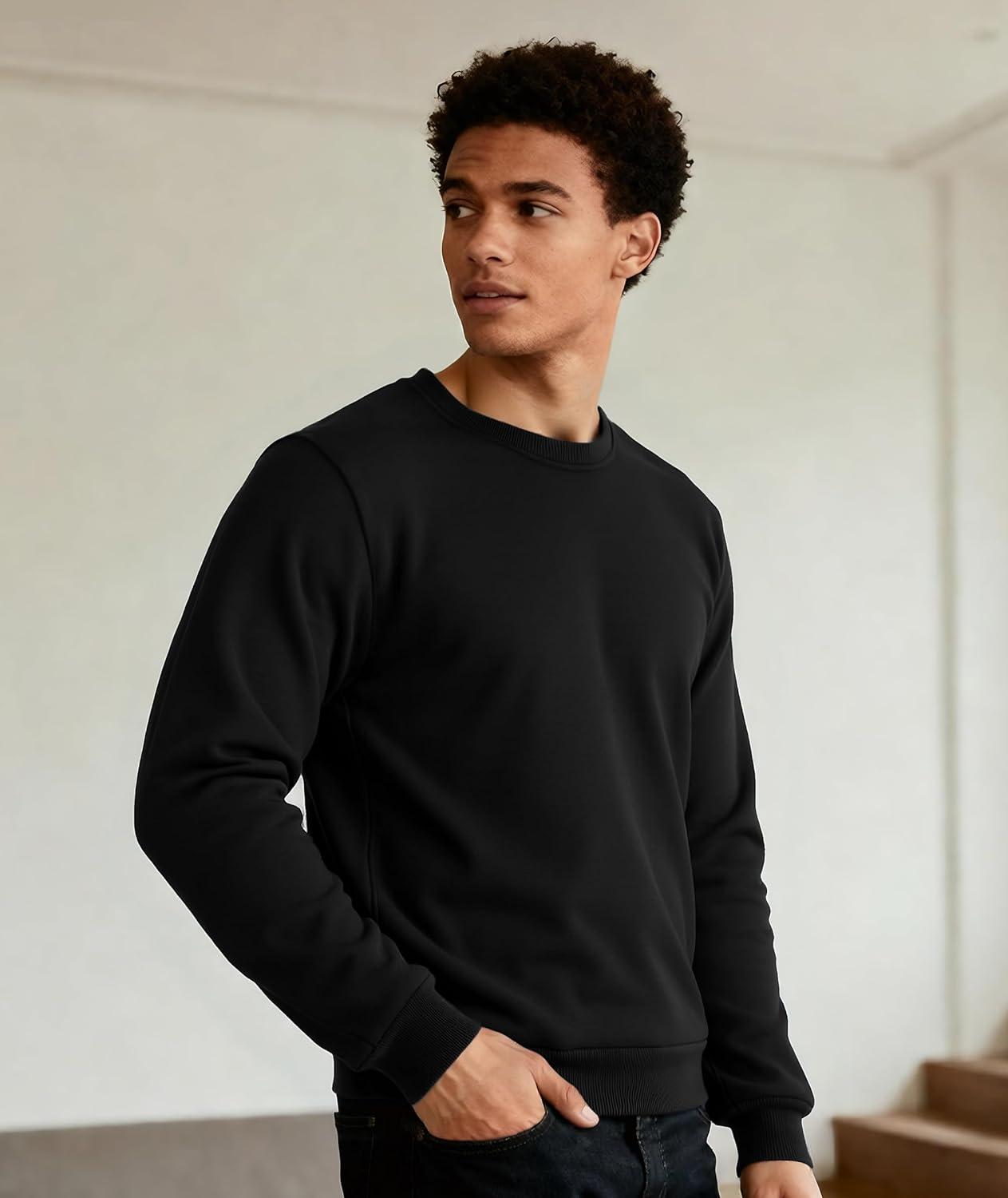 imageZITY Mens Warm Winter Heavy Sweatshirt Fleece Pullover Crewneck Thick Sherpa Lined Thermal Sweatshirts Sherpa SweaterBlack