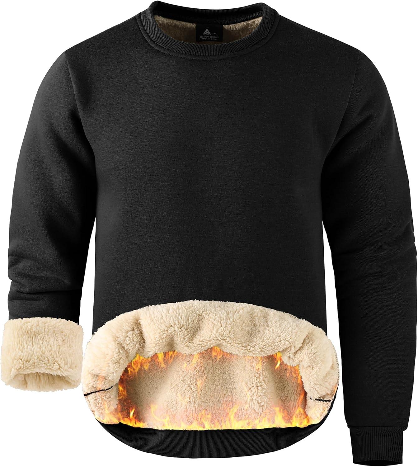 imageZITY Mens Warm Winter Heavy Sweatshirt Fleece Pullover Crewneck Thick Sherpa Lined Thermal Sweatshirts Sherpa SweaterBlack