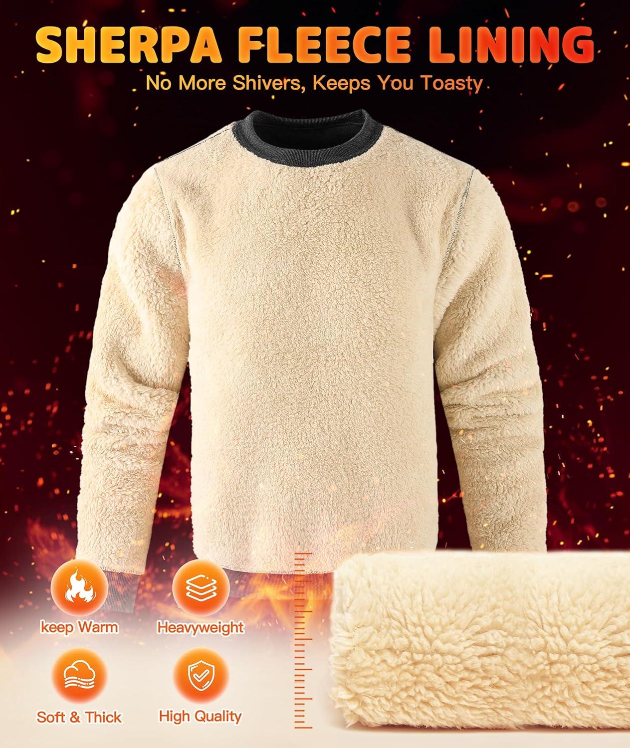 imageZITY Mens Warm Winter Heavy Sweatshirt Fleece Pullover Crewneck Thick Sherpa Lined Thermal Sweatshirts Sherpa SweaterDark Grey