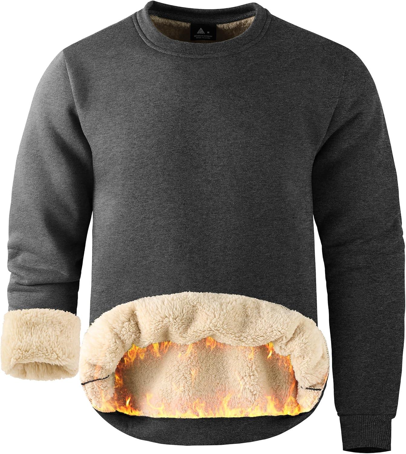 imageZITY Mens Warm Winter Heavy Sweatshirt Fleece Pullover Crewneck Thick Sherpa Lined Thermal Sweatshirts Sherpa SweaterDark Grey
