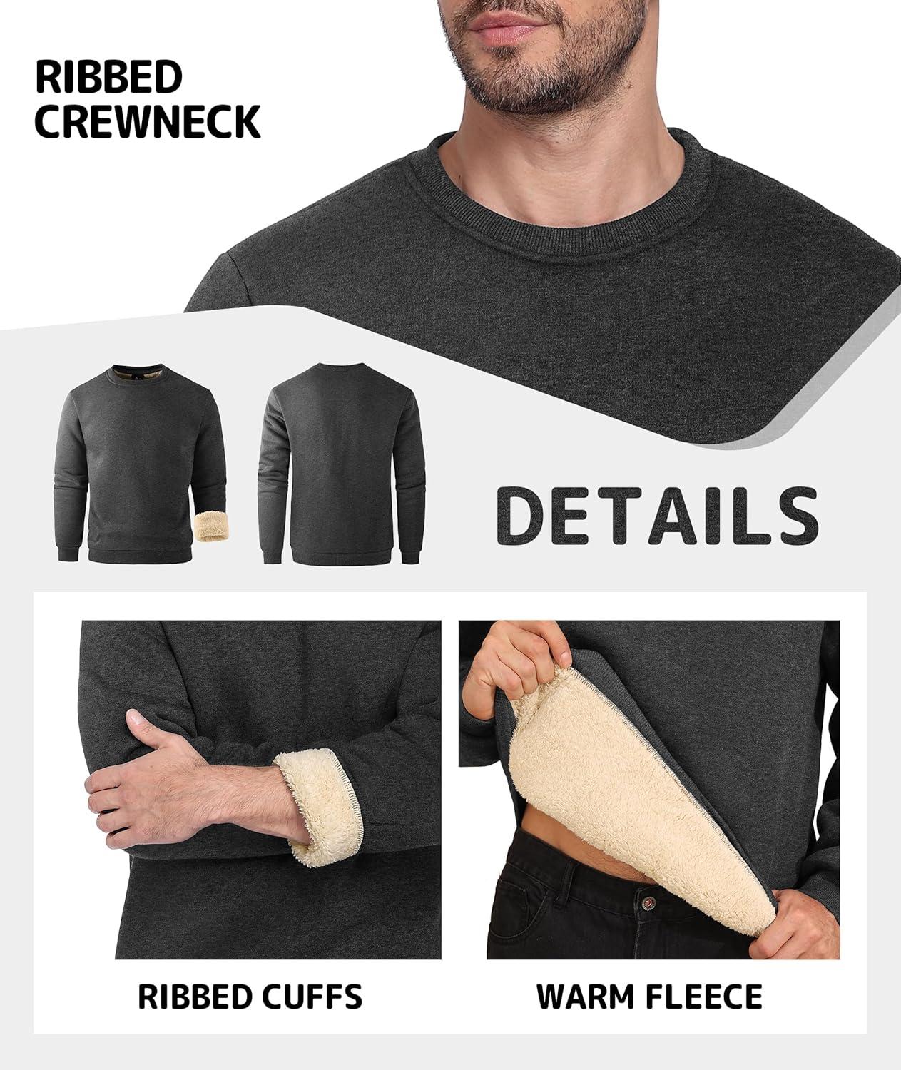 imageZITY Mens Warm Winter Heavy Sweatshirt Fleece Pullover Crewneck Thick Sherpa Lined Thermal Sweatshirts Sherpa SweaterDark Grey