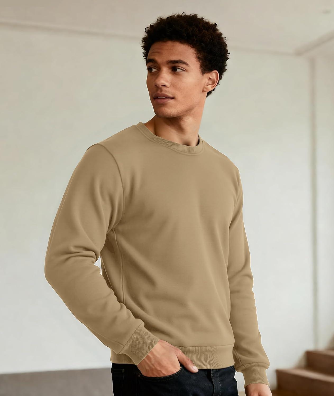 imageZITY Mens Warm Winter Heavy Sweatshirt Fleece Pullover Crewneck Thick Sherpa Lined Thermal Sweatshirts Sherpa SweaterLight Khaki