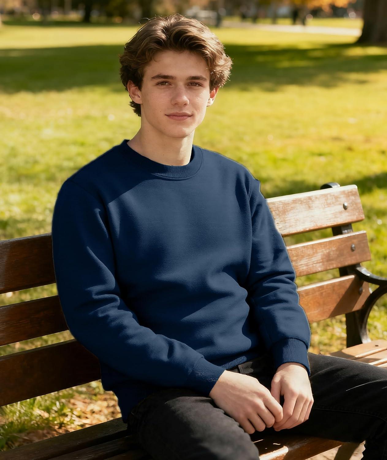imageZITY Mens Warm Winter Heavy Sweatshirt Fleece Pullover Crewneck Thick Sherpa Lined Thermal Sweatshirts Sherpa SweaterNavy