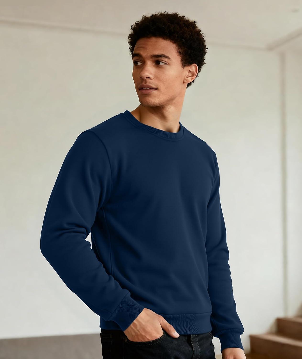 imageZITY Mens Warm Winter Heavy Sweatshirt Fleece Pullover Crewneck Thick Sherpa Lined Thermal Sweatshirts Sherpa SweaterNavy