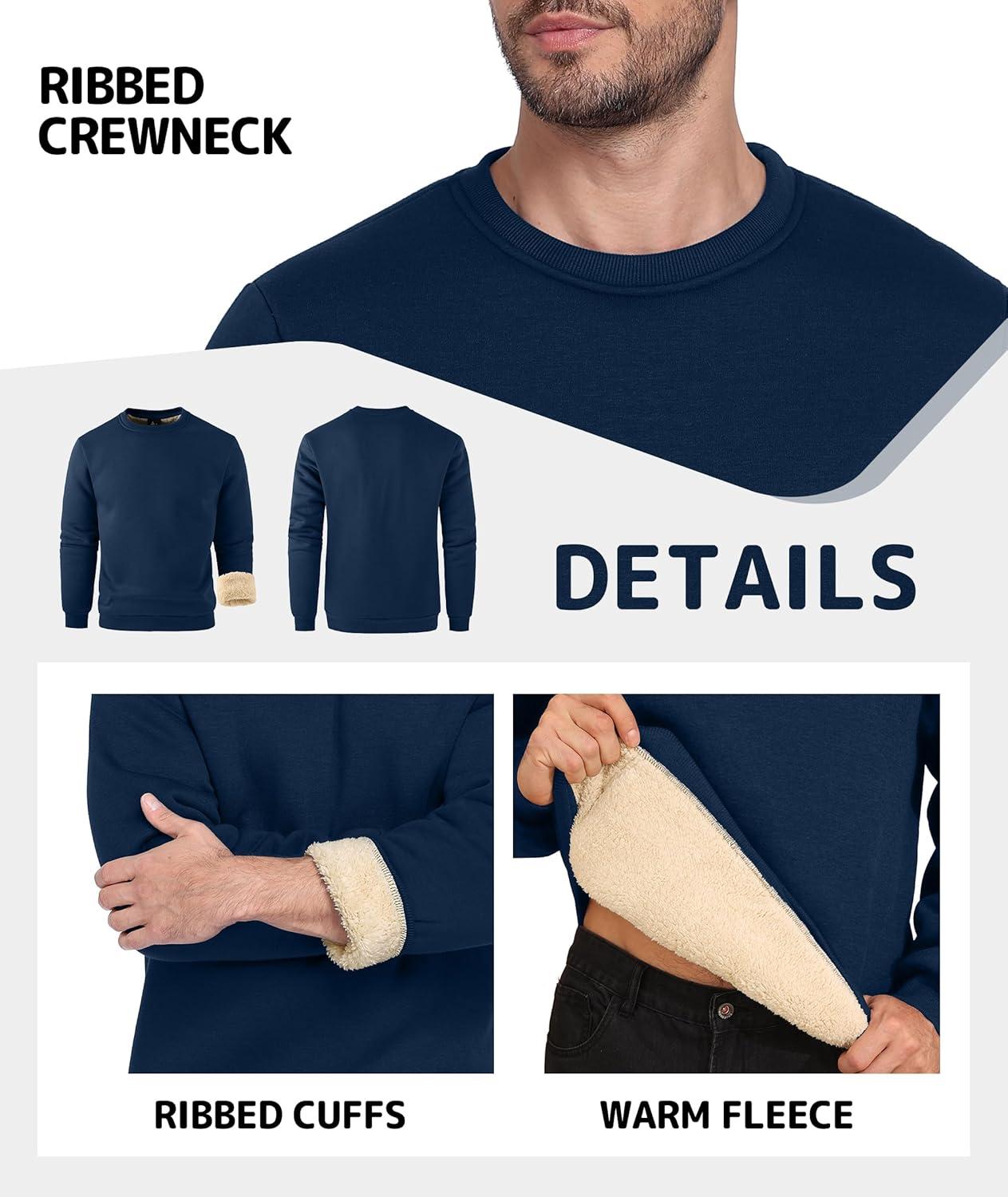 imageZITY Mens Warm Winter Heavy Sweatshirt Fleece Pullover Crewneck Thick Sherpa Lined Thermal Sweatshirts Sherpa SweaterNavy