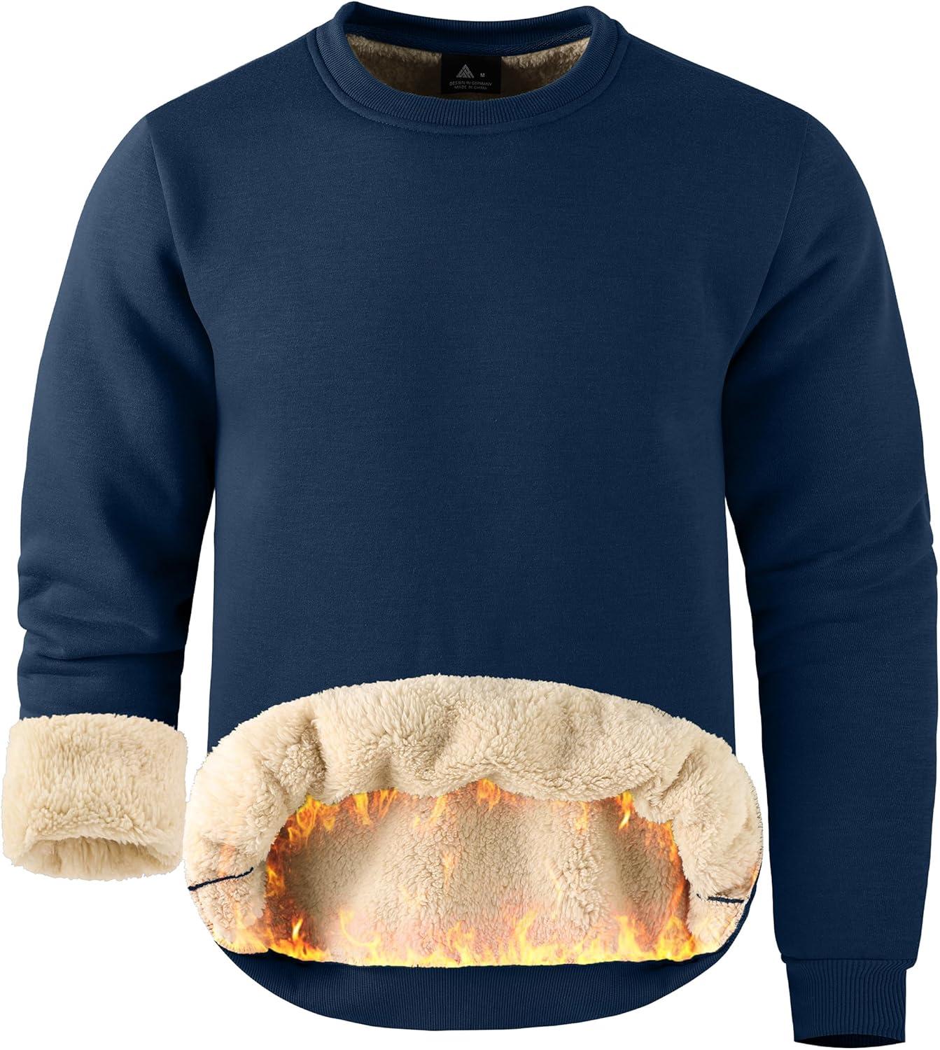 imageZITY Mens Warm Winter Heavy Sweatshirt Fleece Pullover Crewneck Thick Sherpa Lined Thermal Sweatshirts Sherpa SweaterNavy