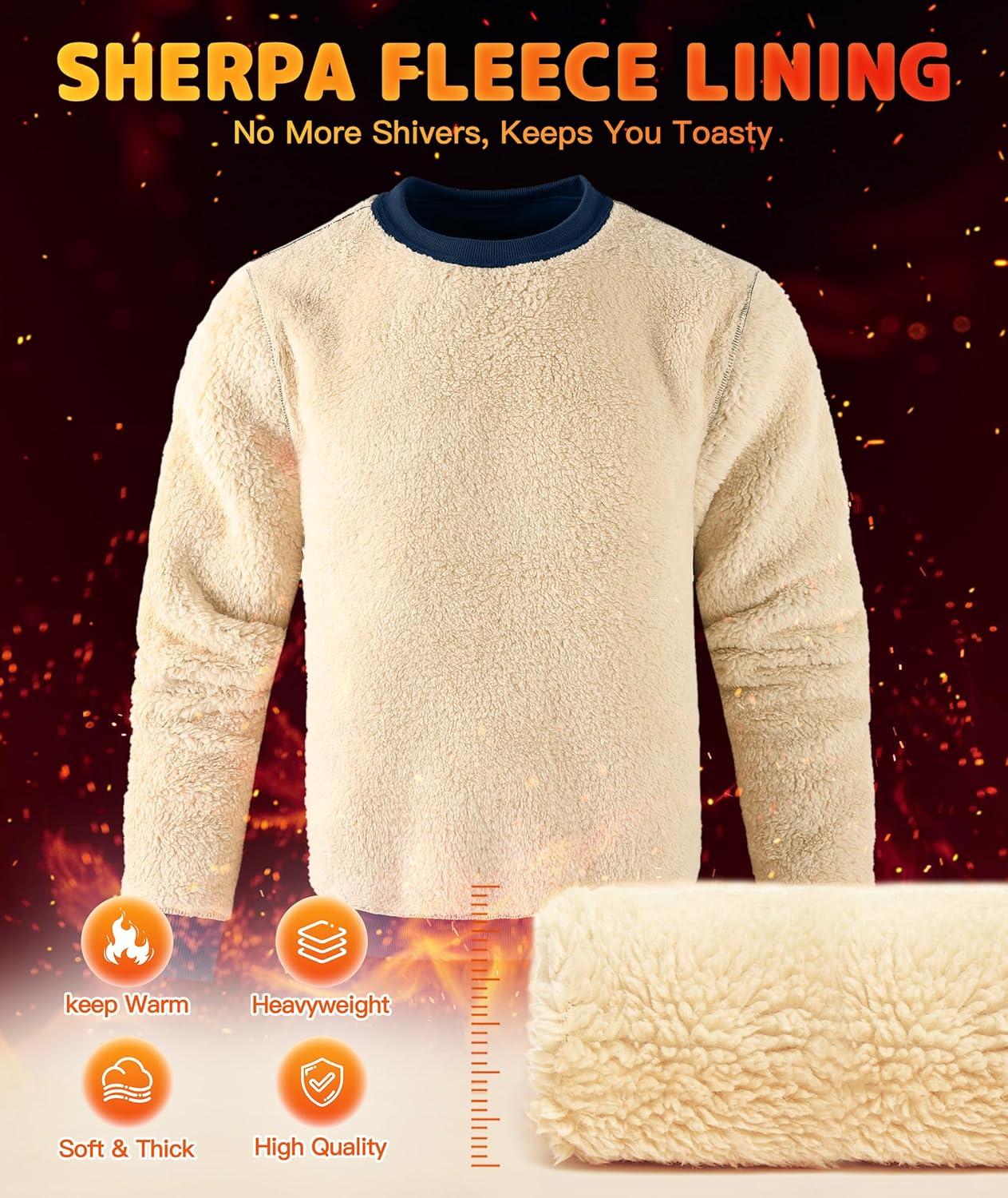imageZITY Mens Warm Winter Heavy Sweatshirt Fleece Pullover Crewneck Thick Sherpa Lined Thermal Sweatshirts Sherpa SweaterNavy