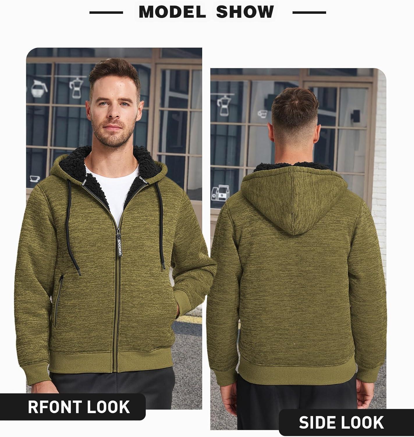 imageZITY Mens Zip Up Hoodie Heavyweight Winter Sweatshirt Fleece Sherpa Lined Warm JacketHeather Yellow
