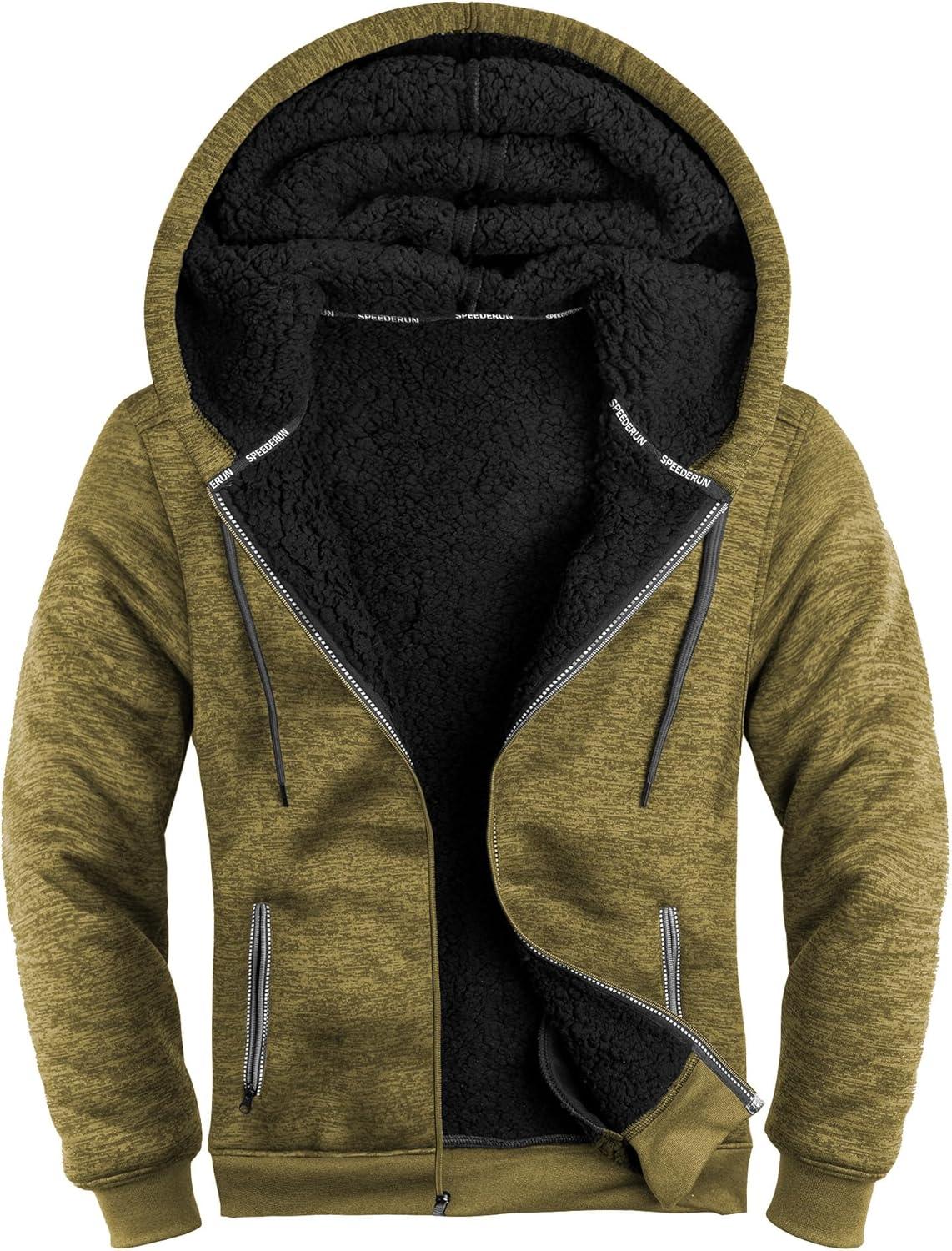 imageZITY Mens Zip Up Hoodie Heavyweight Winter Sweatshirt Fleece Sherpa Lined Warm JacketHeather Yellow