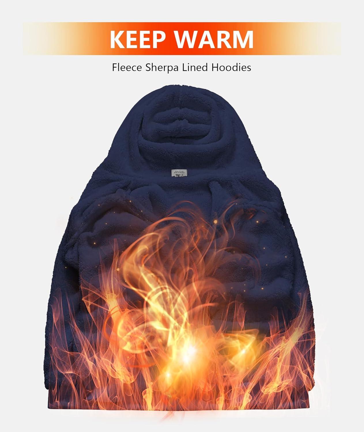 imageZITY Mens Zip Up Hoodie Heavyweight Winter Sweatshirt Fleece Sherpa Lined Warm JacketJet Navy Blue