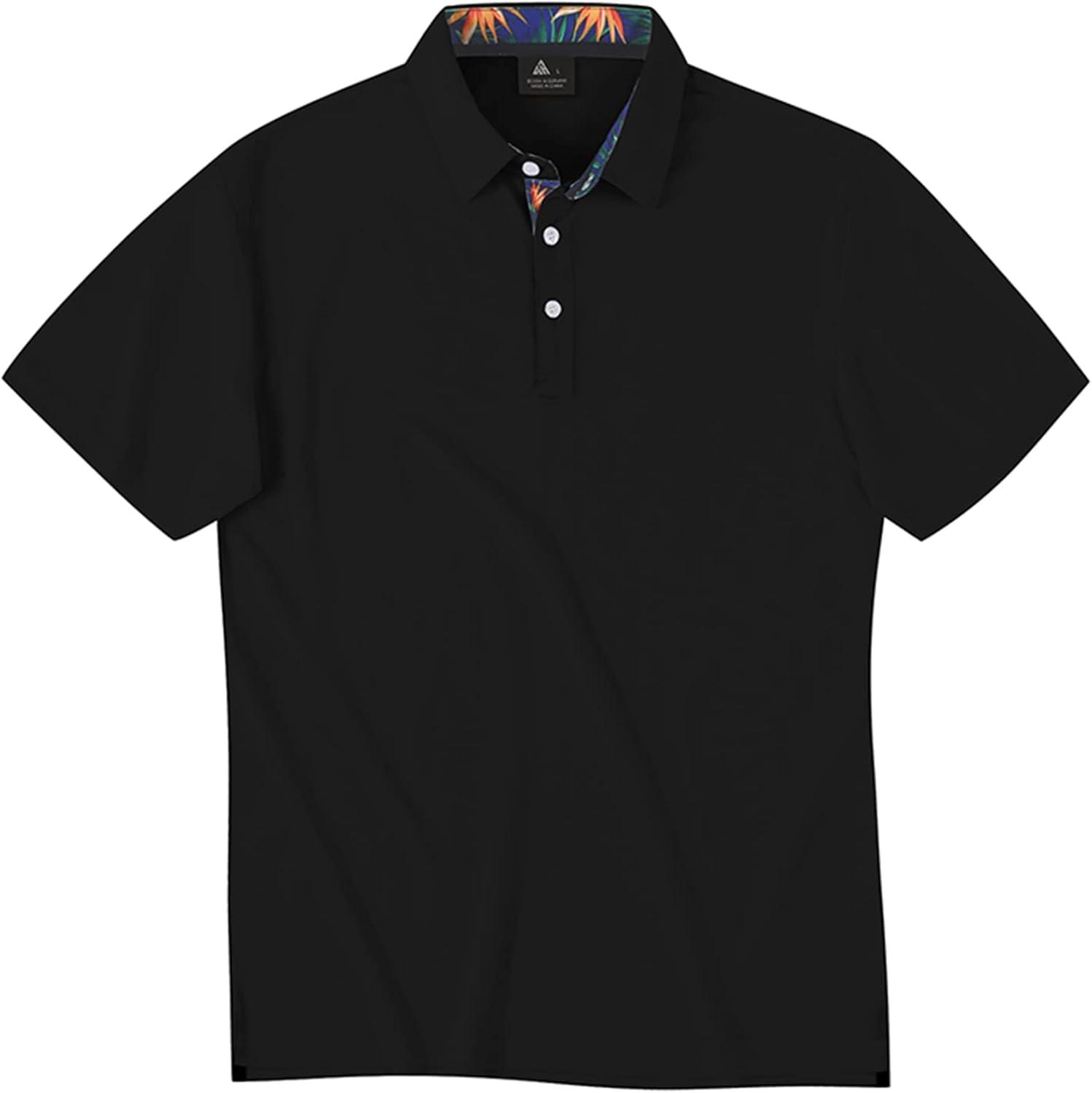 imageZITY Polo Shirts for Men Golf Polo Casual Shirts Short Sleeve Moisture Wicking Collared ShirtsBlack