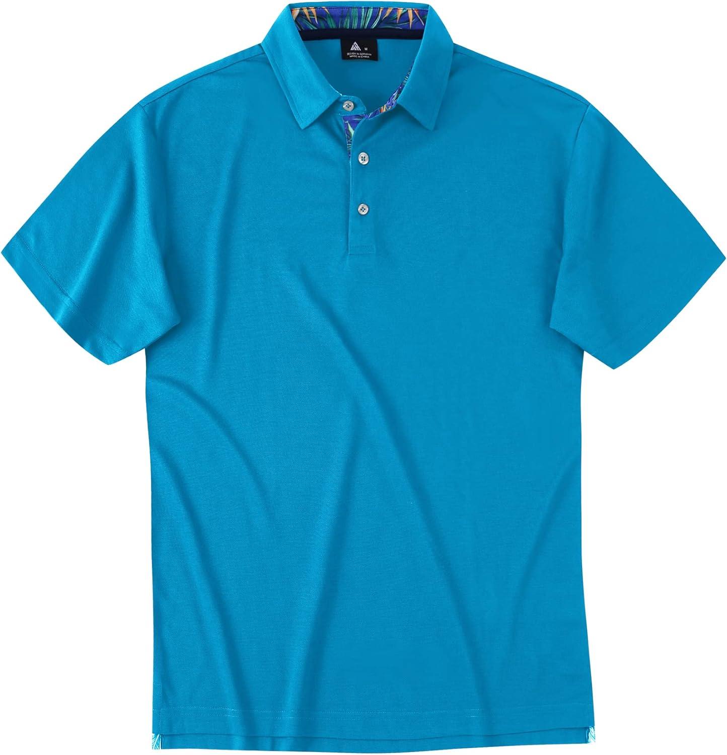 imageZITY Polo Shirts for Men Golf Polo Casual Shirts Short Sleeve Moisture Wicking Collared ShirtsBlue Green