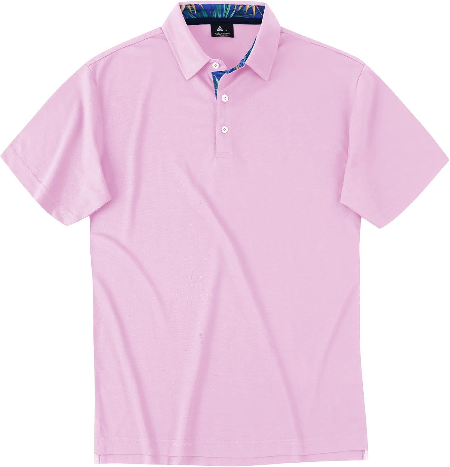 imageZITY Polo Shirts for Men Golf Polo Casual Shirts Short Sleeve Moisture Wicking Collared ShirtsPink