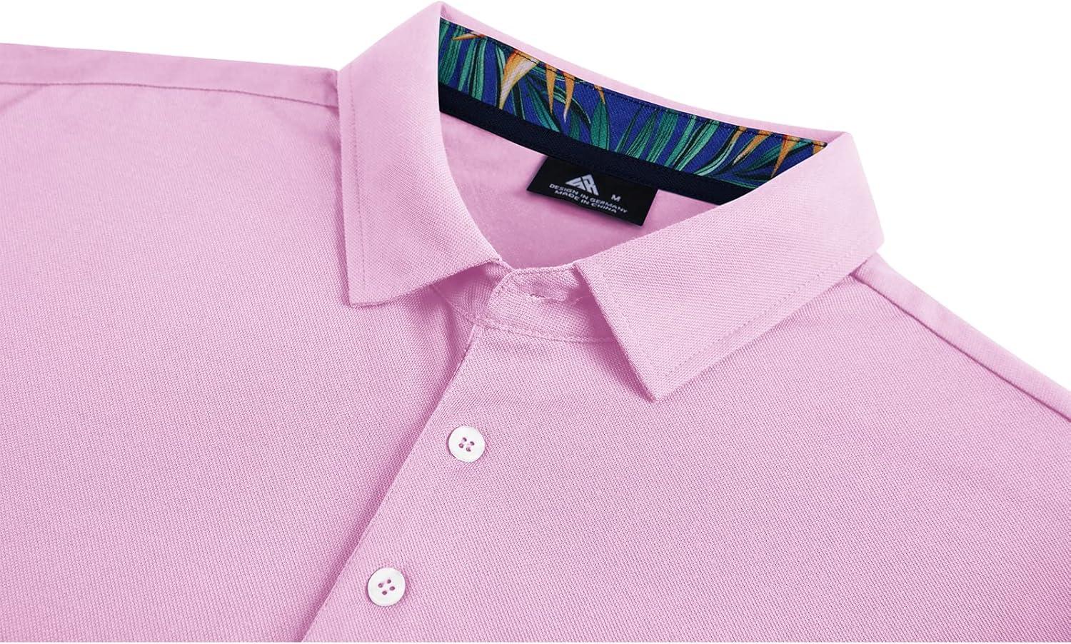imageZITY Polo Shirts for Men Golf Polo Casual Shirts Short Sleeve Moisture Wicking Collared ShirtsPink