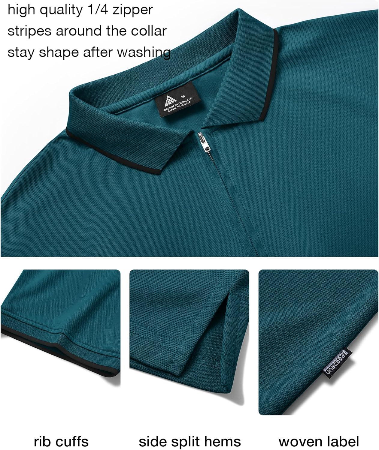 imageZITY Polo Shirts for Men Quarter Zip Casual Shirts Short Sleeve Moisture Wicking Golf Polo Collared ShirtsDark Teal Blue