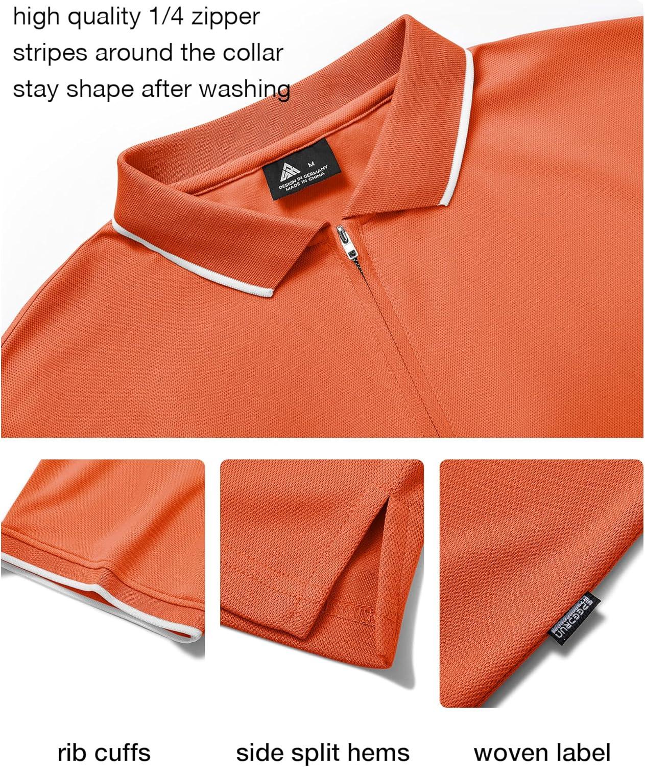 imageZITY Polo Shirts for Men Quarter Zip Casual Shirts Short Sleeve Moisture Wicking Golf Polo Collared ShirtsOrange