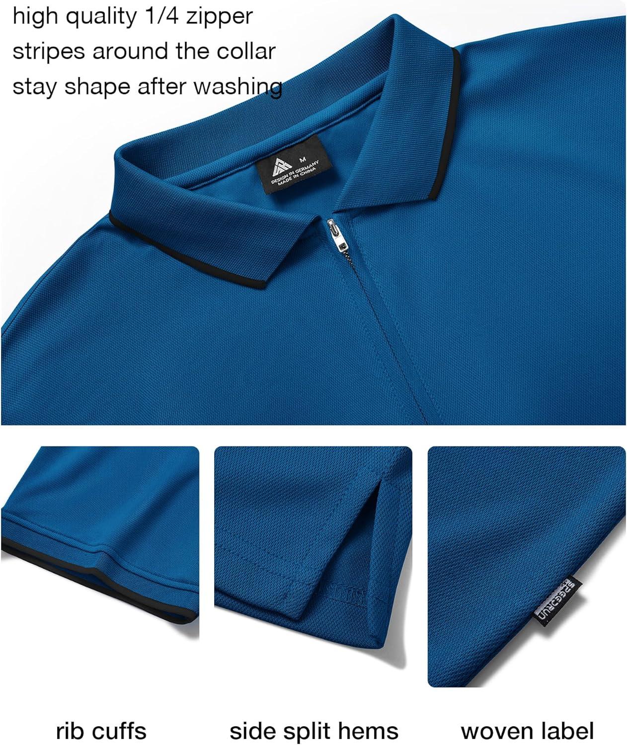 imageZITY Polo Shirts for Men Quarter Zip Casual Shirts Short Sleeve Moisture Wicking Golf Polo Collared ShirtsRoyal Blue