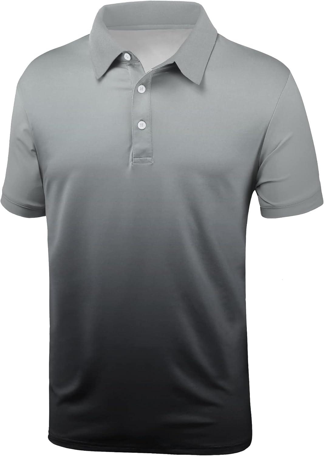 imageZITY Polo Shirts for Men Short Sleeve Button Down Collar Gradient Shirts MoistureWicking Athletic Mens Golf Polo ShirtGrb