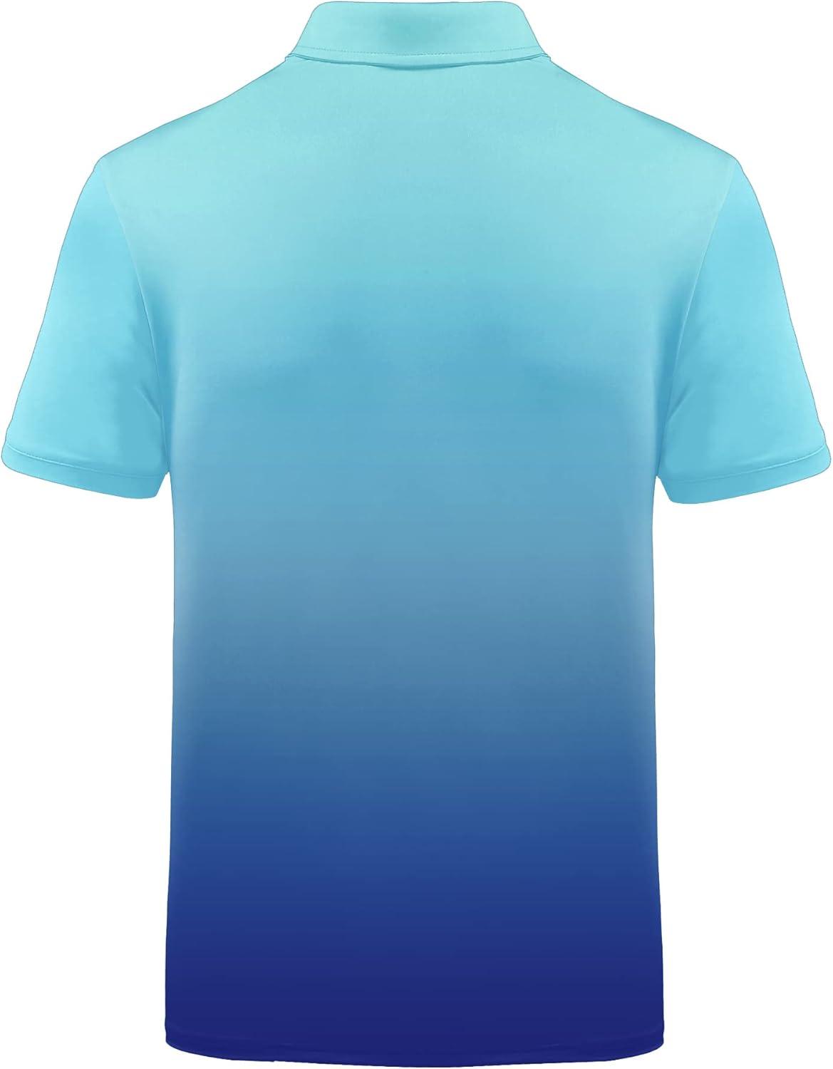 imageZITY Polo Shirts for Men Short Sleeve Button Down Collar Gradient Shirts MoistureWicking Athletic Mens Golf Polo ShirtSky