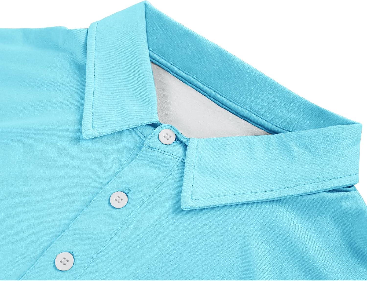 imageZITY Polo Shirts for Men Short Sleeve Button Down Collar Gradient Shirts MoistureWicking Athletic Mens Golf Polo ShirtSky