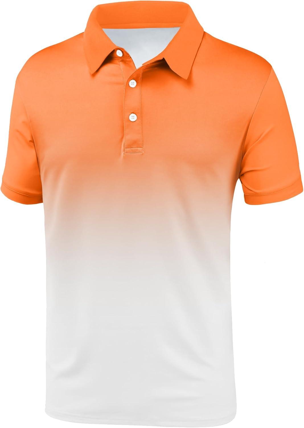 imageZITY Polo Shirts for Men Short Sleeve Button Down Collar Gradient Shirts MoistureWicking Athletic Mens Golf Polo ShirtT02