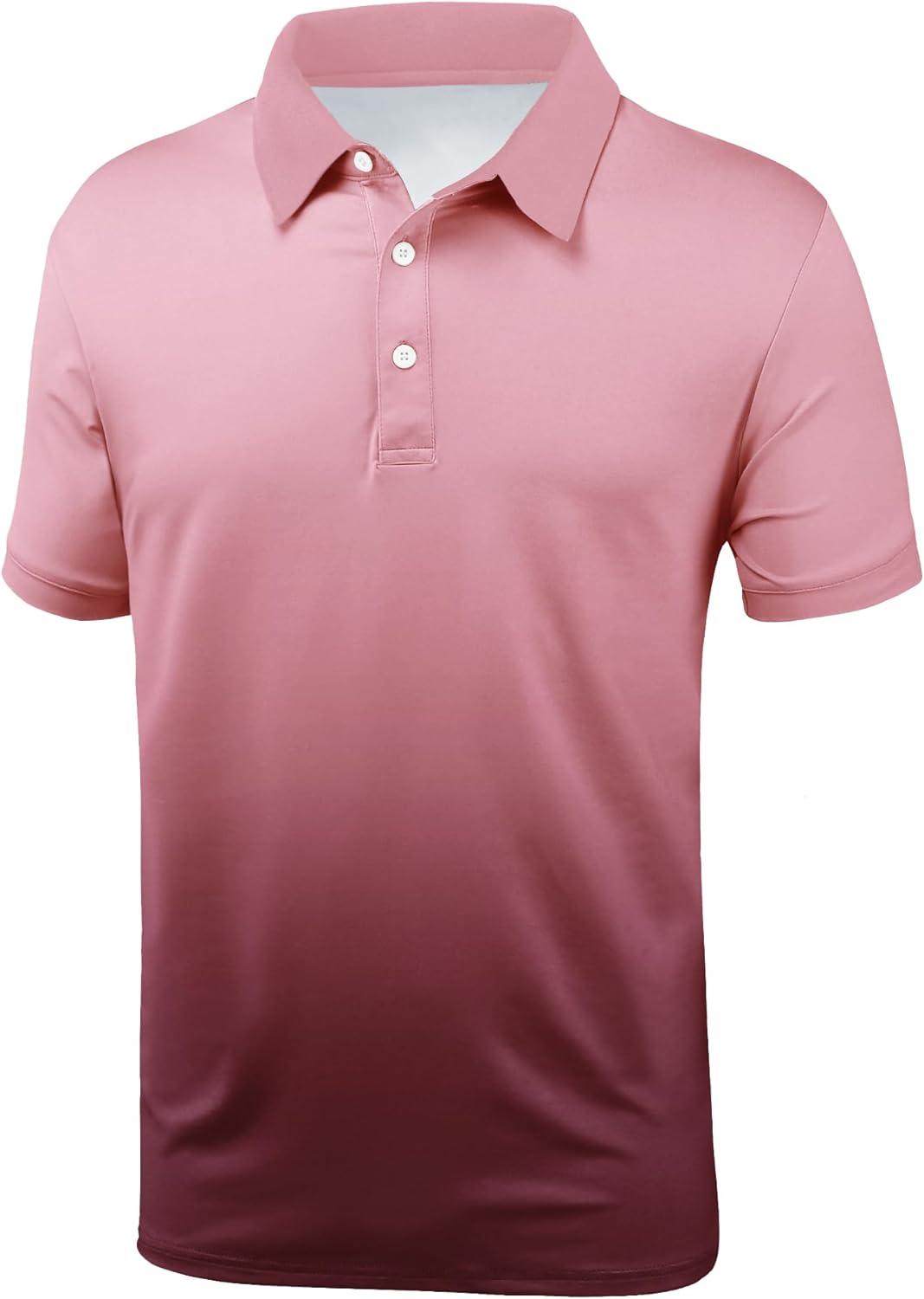 imageZITY Polo Shirts for Men Short Sleeve Button Down Collar Gradient Shirts MoistureWicking Athletic Mens Golf Polo ShirtT03