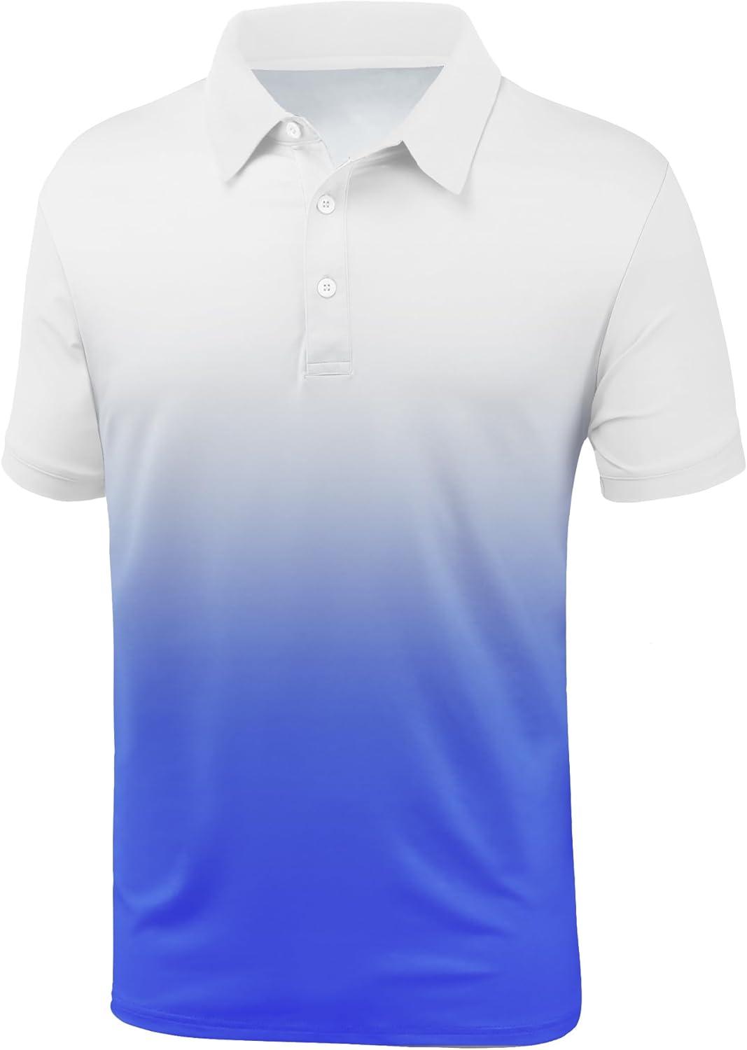 imageZITY Polo Shirts for Men Short Sleeve Button Down Collar Gradient Shirts MoistureWicking Athletic Mens Golf Polo ShirtT04