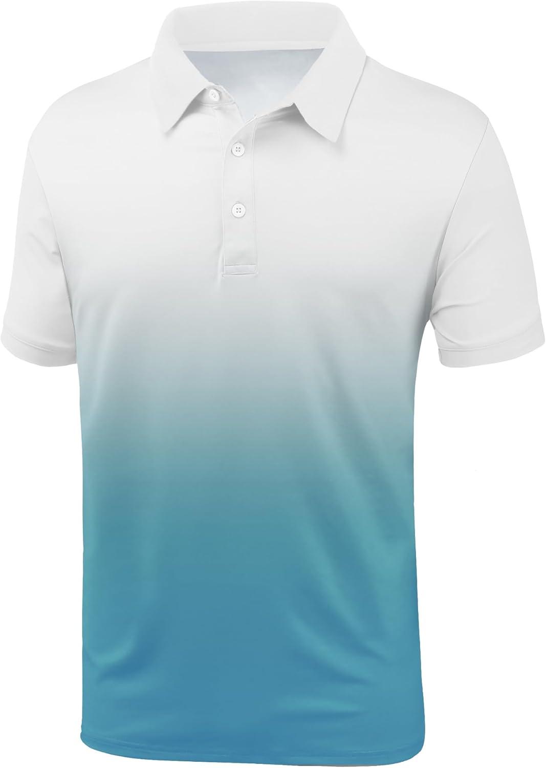 imageZITY Polo Shirts for Men Short Sleeve Button Down Collar Gradient Shirts MoistureWicking Athletic Mens Golf Polo ShirtT05