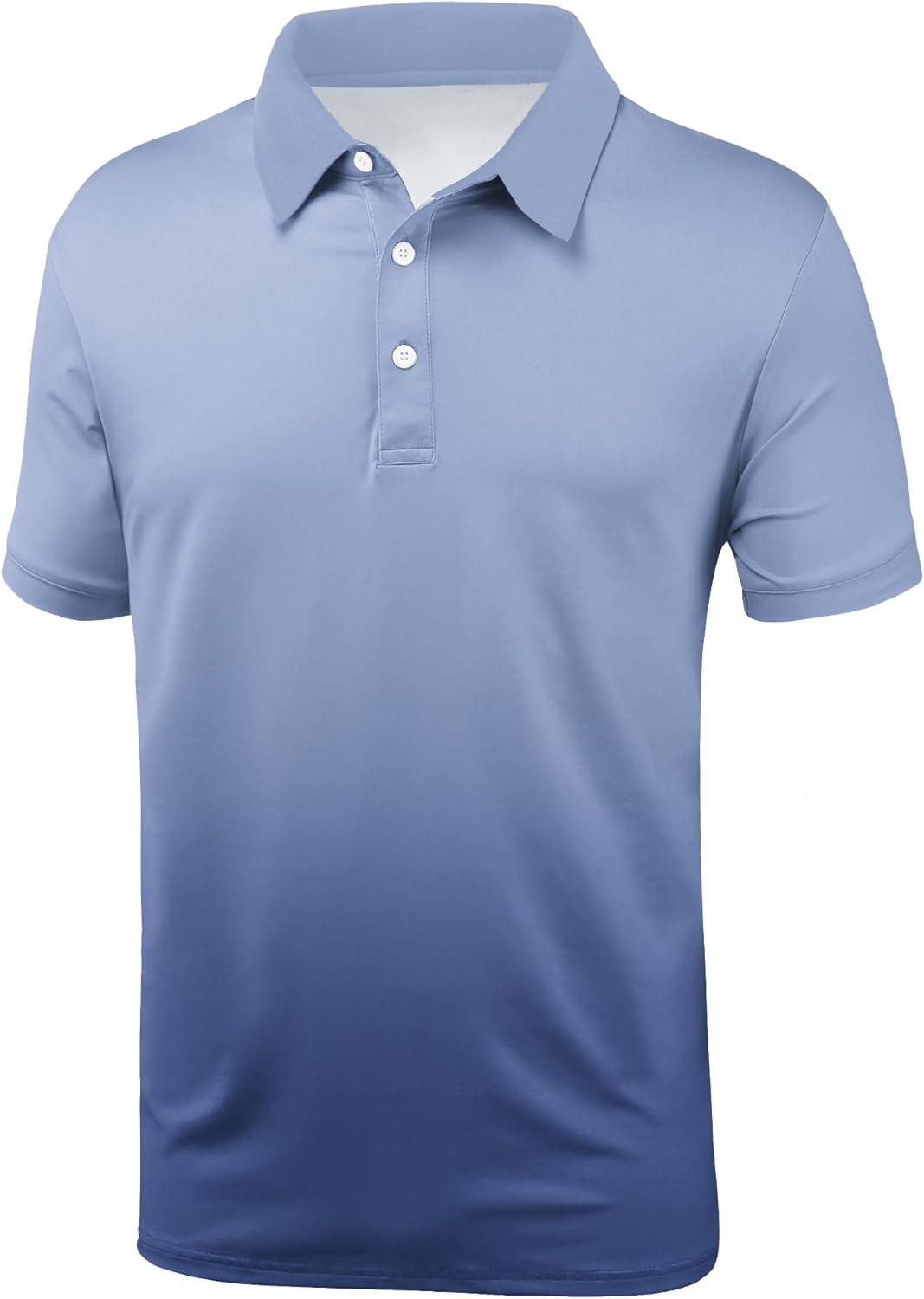 imageZITY Polo Shirts for Men Short Sleeve Button Down Collar Gradient Shirts MoistureWicking Athletic Mens Golf Polo ShirtT06