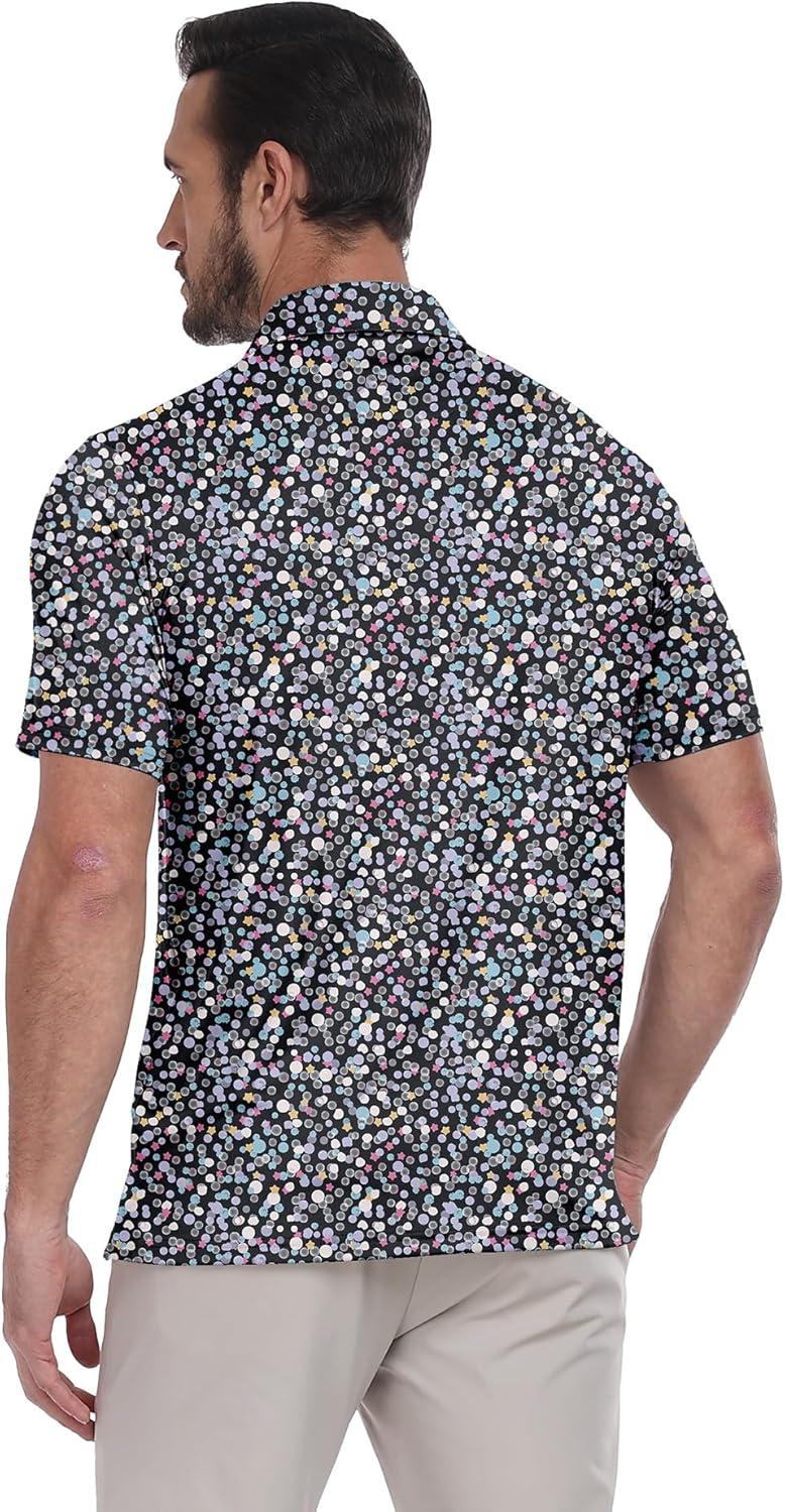imageZITY Select Mens Golf Polo Shirts 50 UPF Short Sleeve QuickDry Performance Print Golf ShirtBlack Bubbles