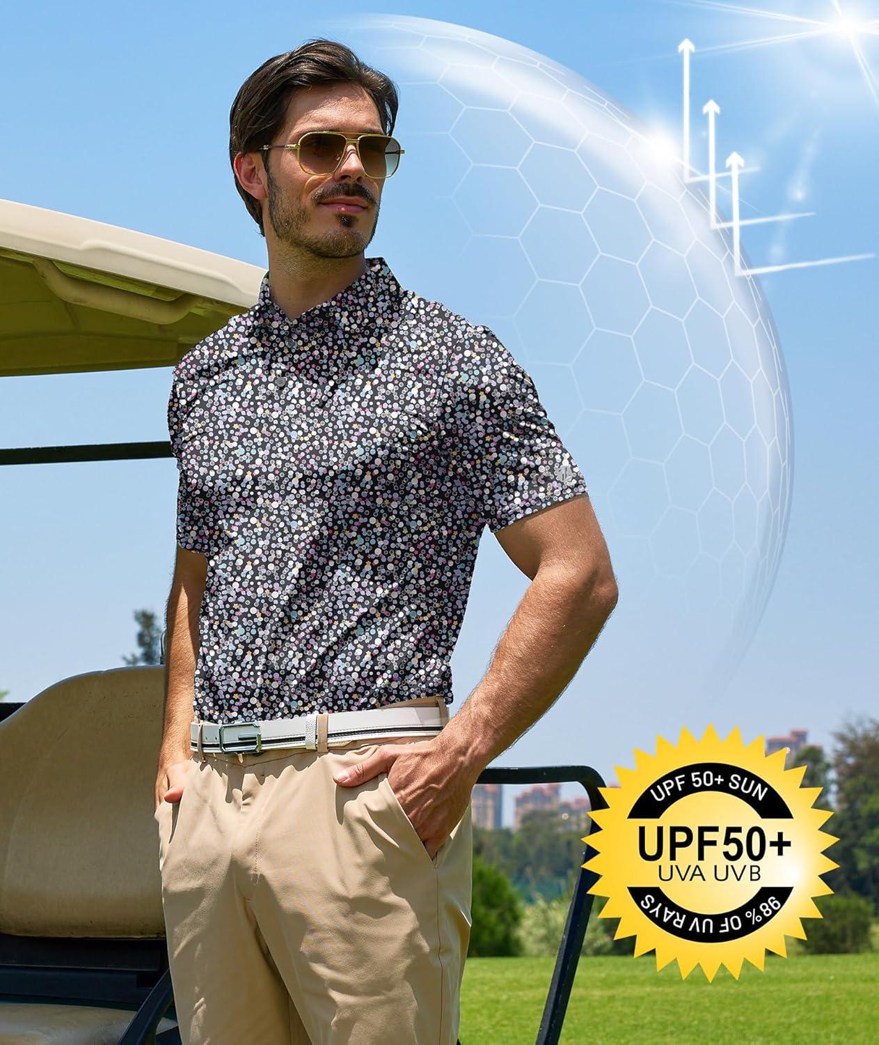 imageZITY Select Mens Golf Polo Shirts 50 UPF Short Sleeve QuickDry Performance Print Golf ShirtBlack Bubbles