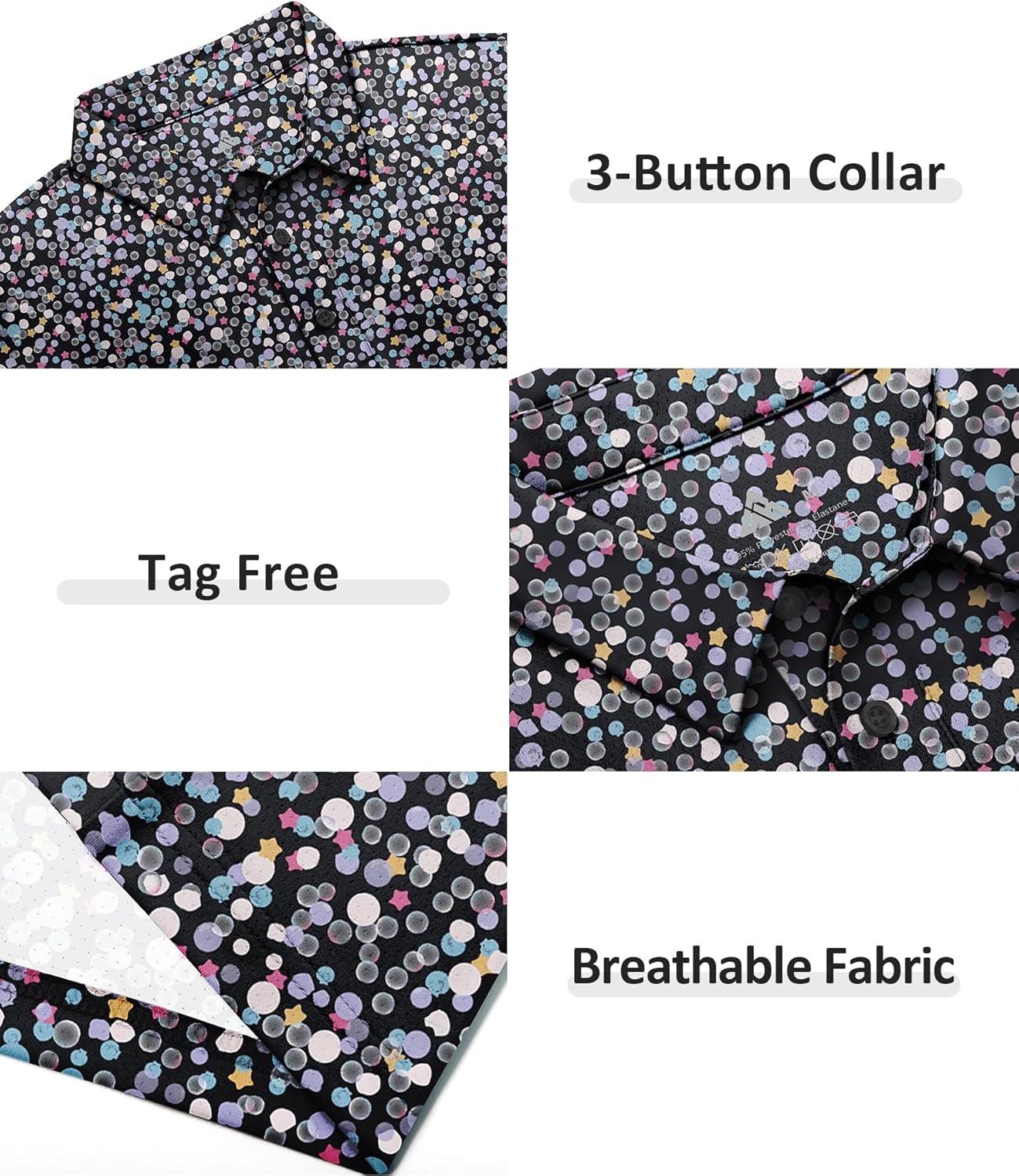 imageZITY Select Mens Golf Polo Shirts 50 UPF Short Sleeve QuickDry Performance Print Golf ShirtBlack Bubbles