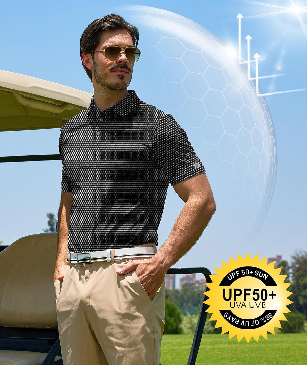 imageZITY Select Mens Golf Polo Shirts 50 UPF Short Sleeve QuickDry Performance Print Golf ShirtBlack Star