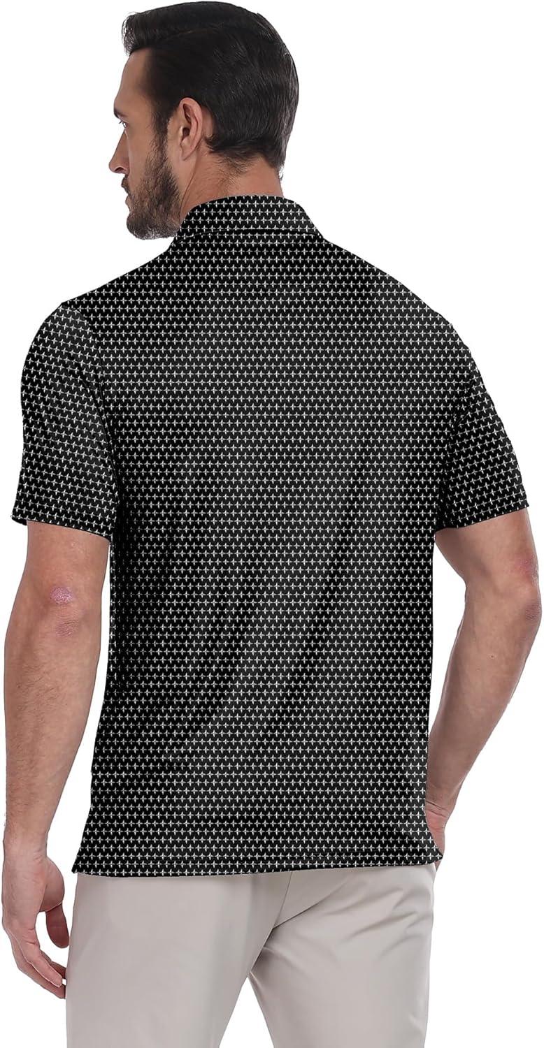 imageZITY Select Mens Golf Polo Shirts 50 UPF Short Sleeve QuickDry Performance Print Golf ShirtBlack Star