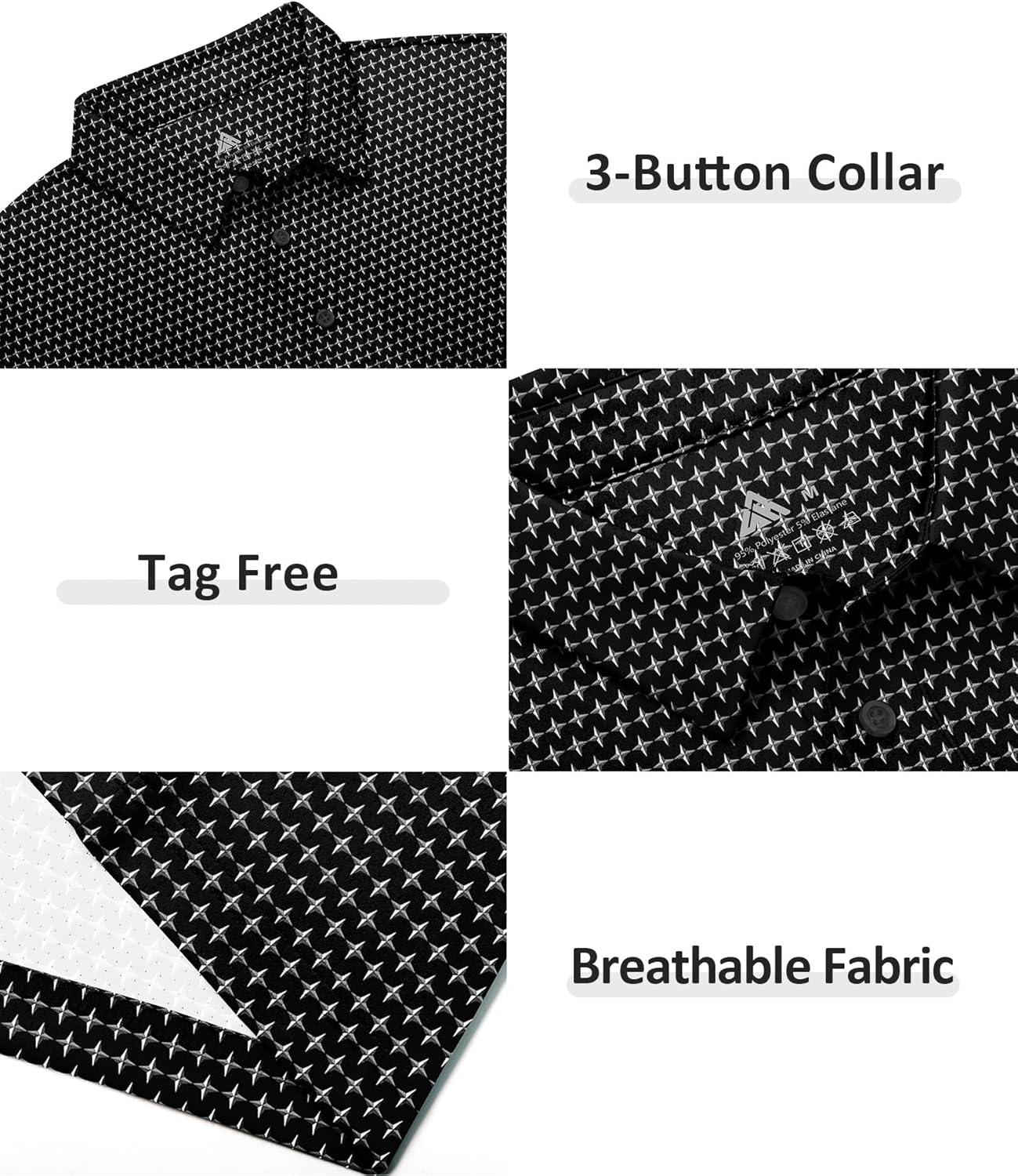 imageZITY Select Mens Golf Polo Shirts 50 UPF Short Sleeve QuickDry Performance Print Golf ShirtBlack Star